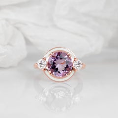 Artdeco and Cocktail Ring, Amethyst and Moissanite Stone Ring, 925 Silver  Ring