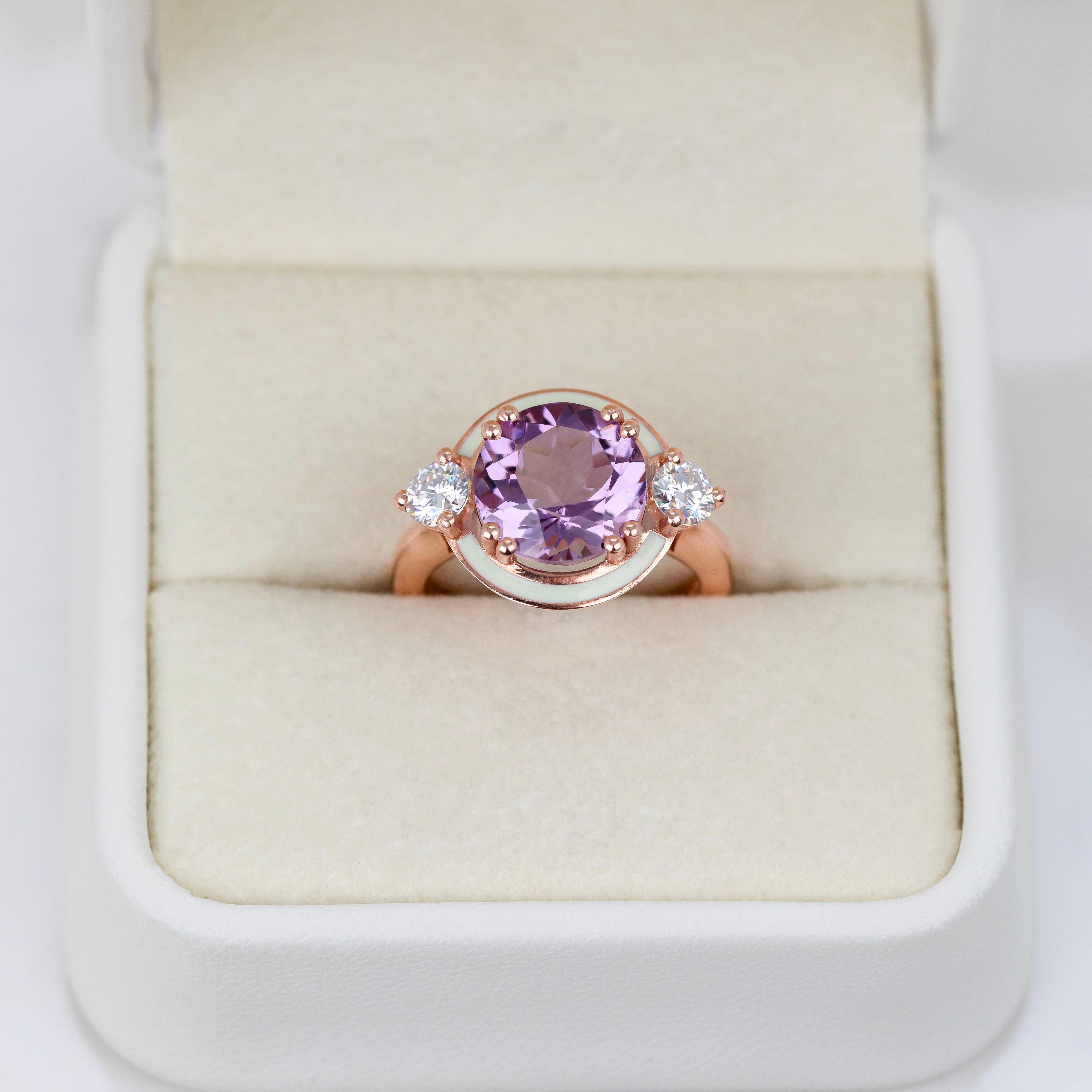 Anello Artdeco e Cocktail, anello con pietra ametista e moissanite, argento 925  Anello in vendita 1