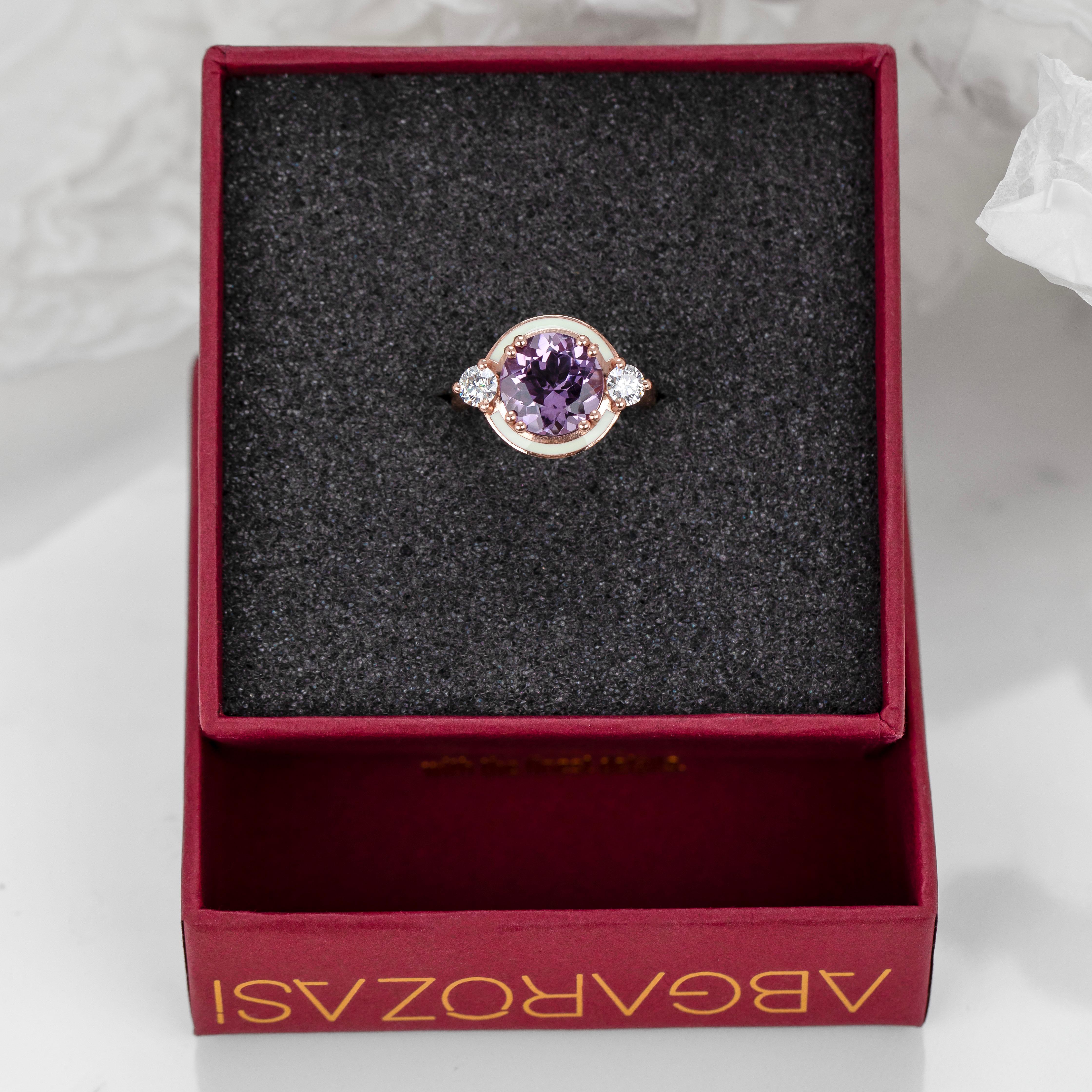 Anello Artdeco e Cocktail, anello con pietra ametista e moissanite, argento 925  Anello in vendita 2