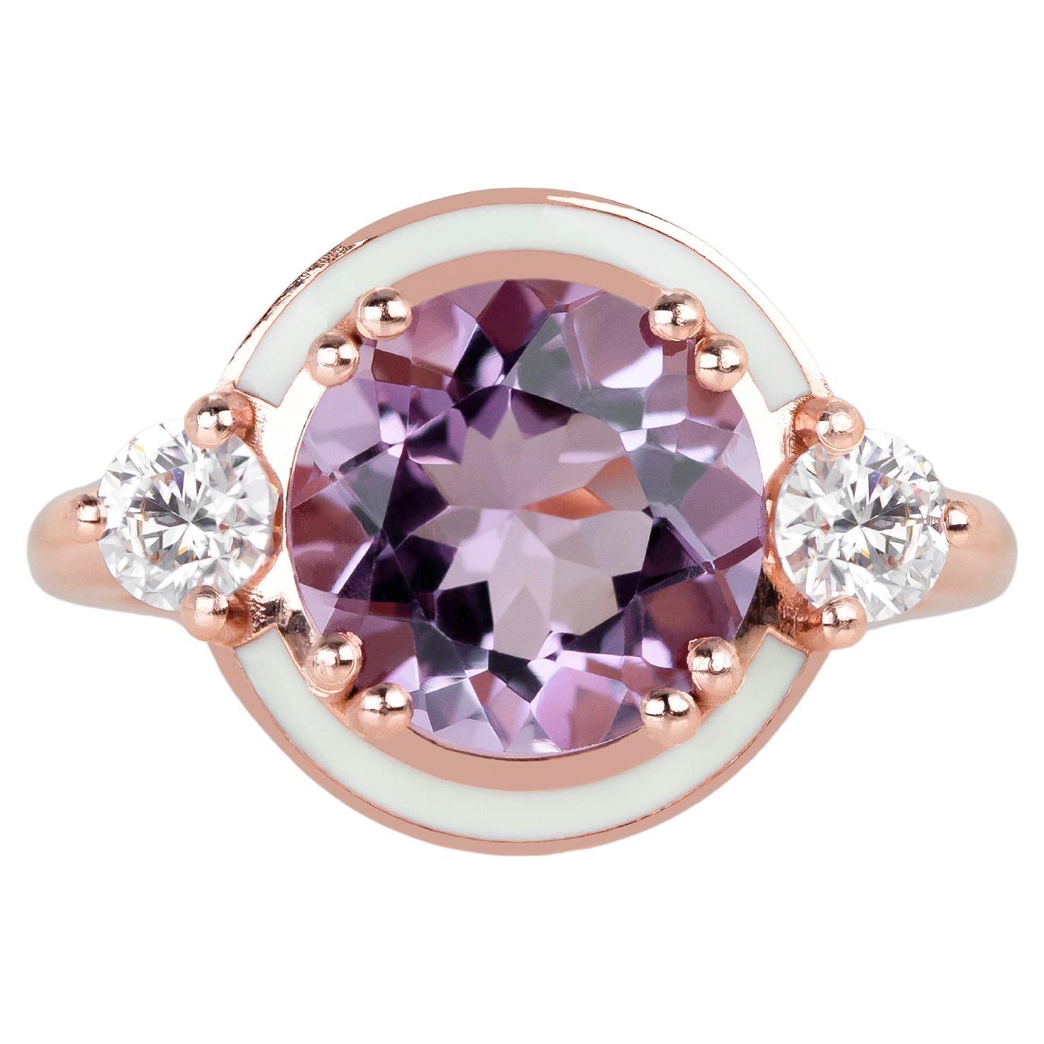 Anillo Artdeco y Cocktail, Anillo de Amatista y Piedra Moissanita, Plata 925  Anillo
