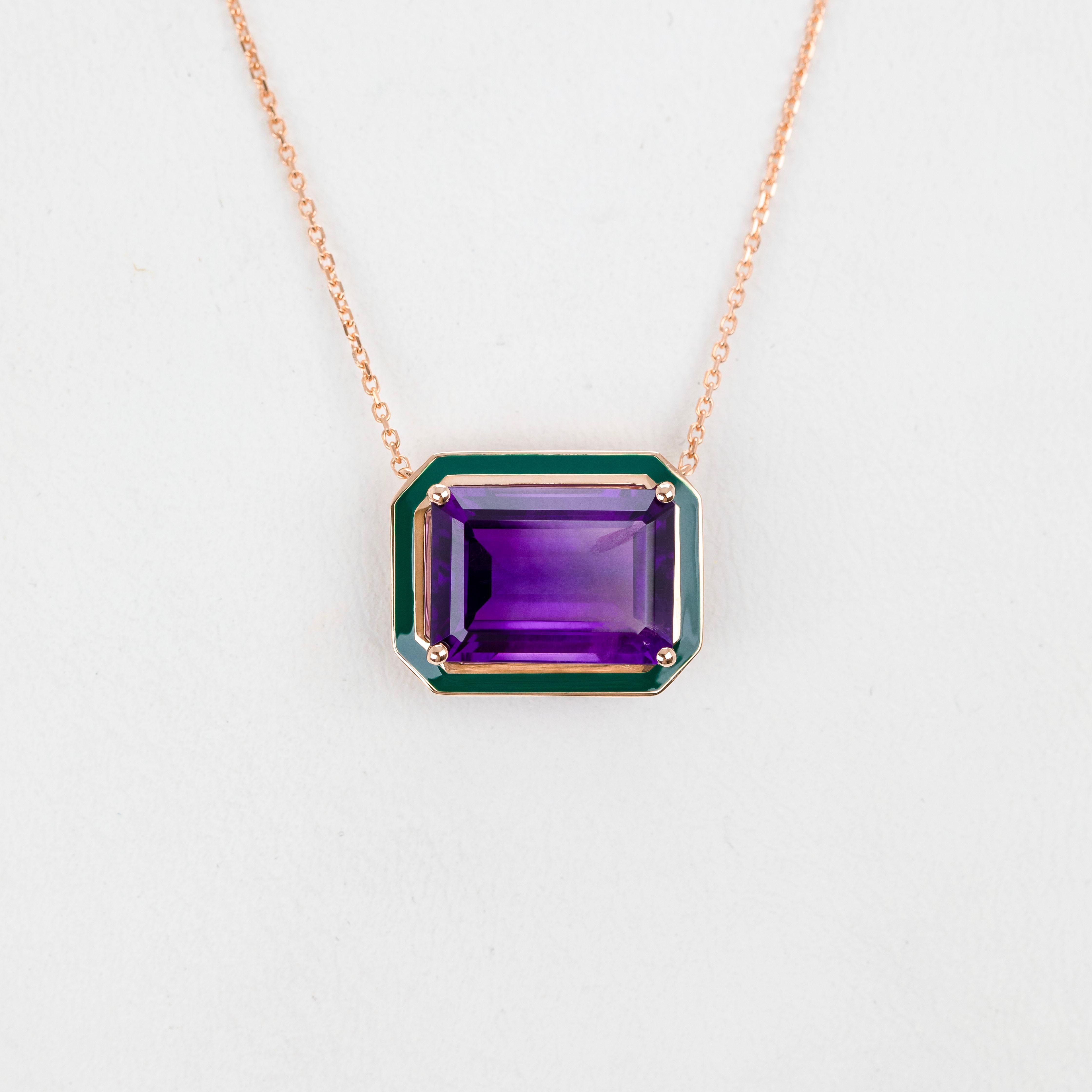 Art Deco Artdeco and Pendant Necklace, 6-7.00 ct Amethyst Stone Necklace, 14K Gold For Sale