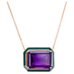 Artdeco and Pendant Necklace, 6-7.00 ct Amethyst Stone Necklace, 14K Gold