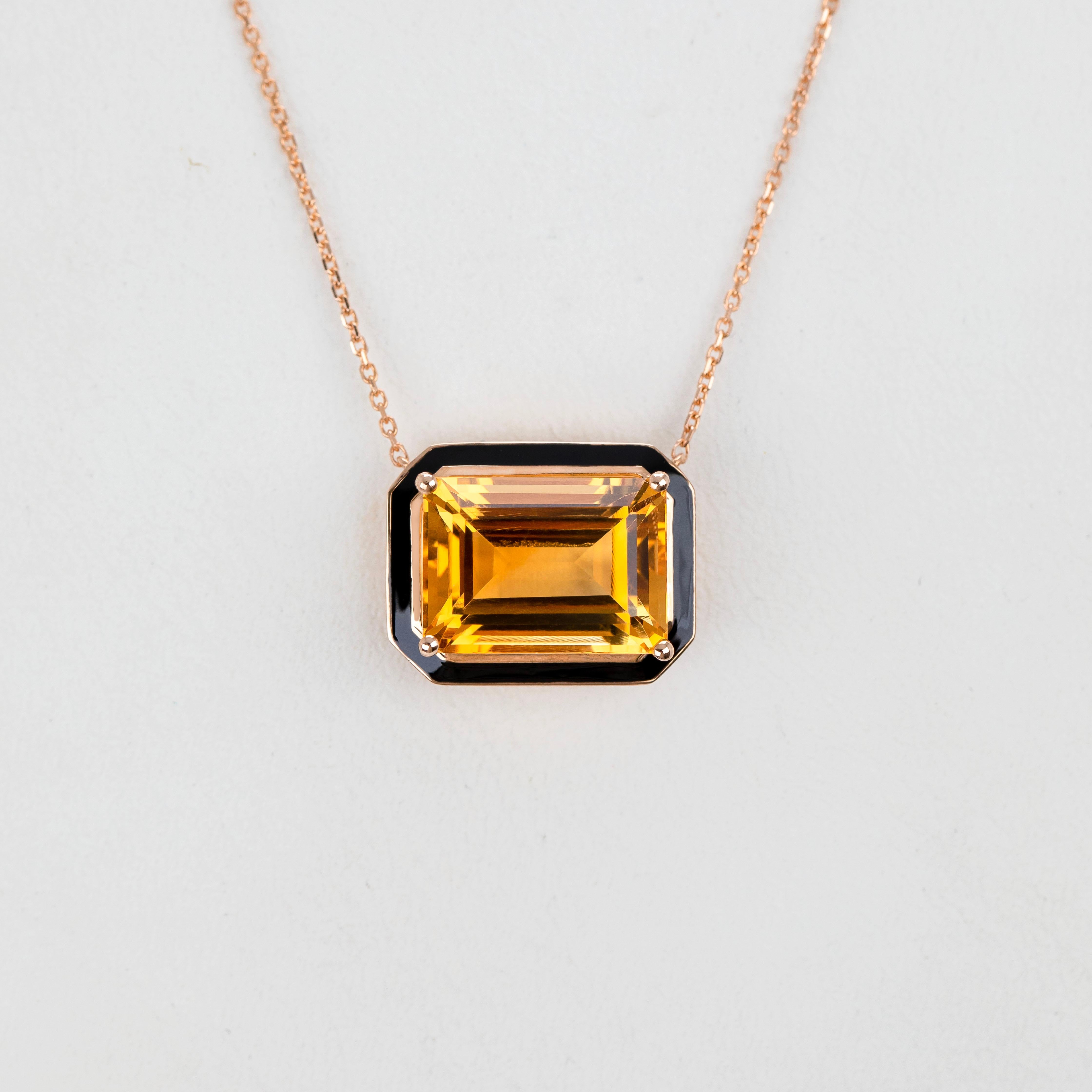 Art Deco Artdeco and Pendant Necklace, 6-7.00 ct Citrine Stone Necklace, 14K Gold For Sale