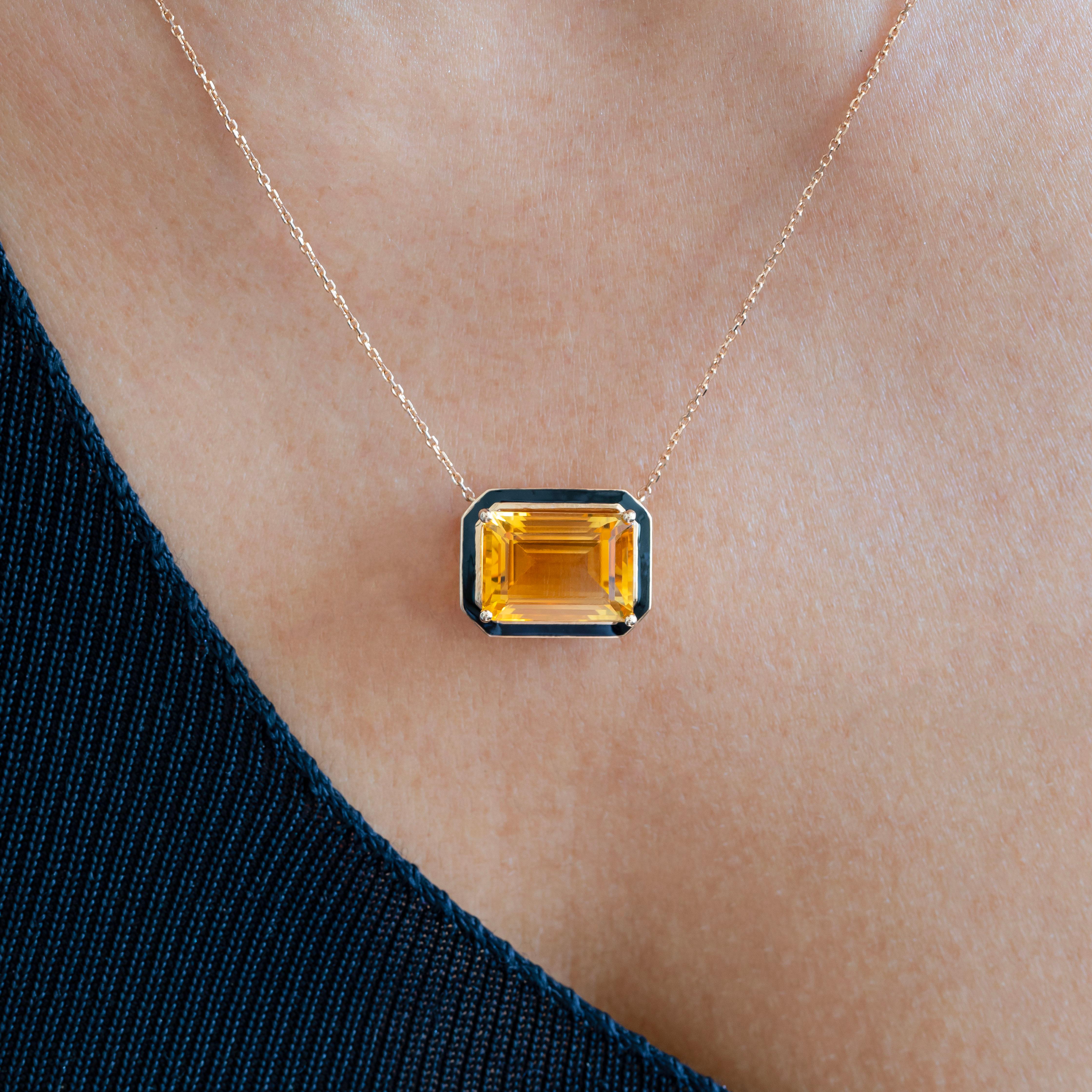 Women's Artdeco and Pendant Necklace, 6-7.00 ct Citrine Stone Necklace, 14K Gold For Sale