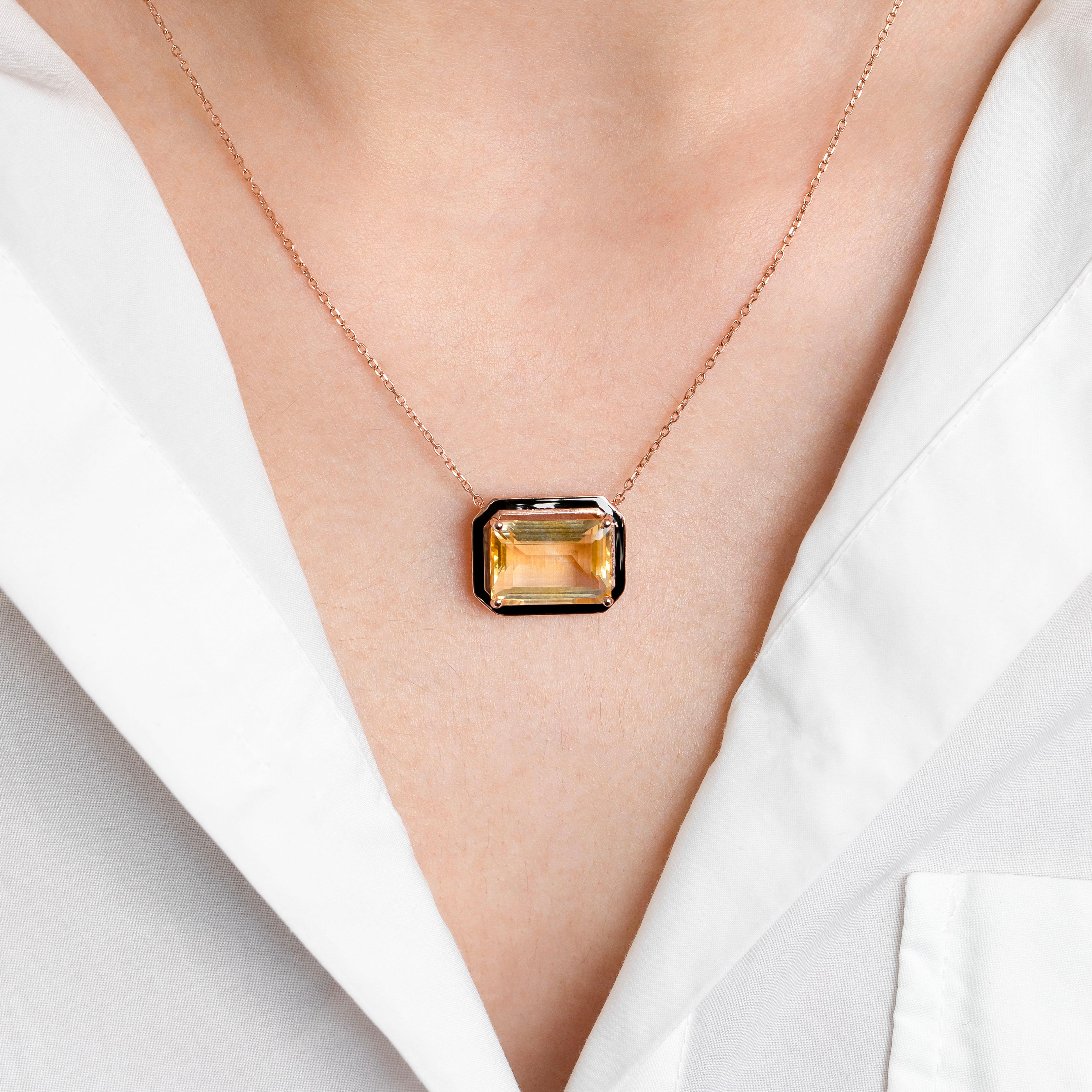 Artdeco and Pendant Necklace, 6-7.00 ct Citrine Stone Necklace, 14K Gold For Sale 2