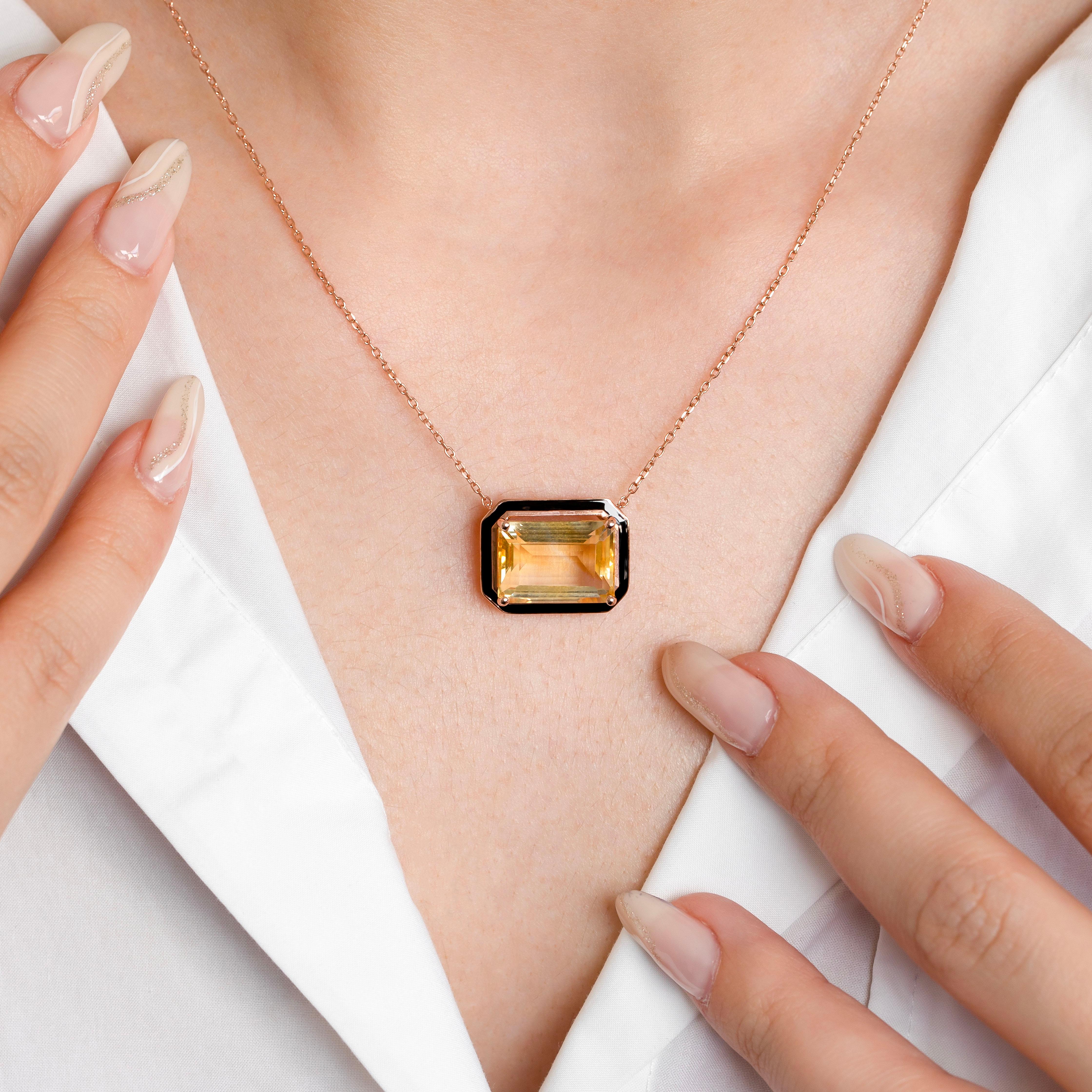 Artdeco and Pendant Necklace, 6-7.00 ct Citrine Stone Necklace, 14K Gold For Sale 3