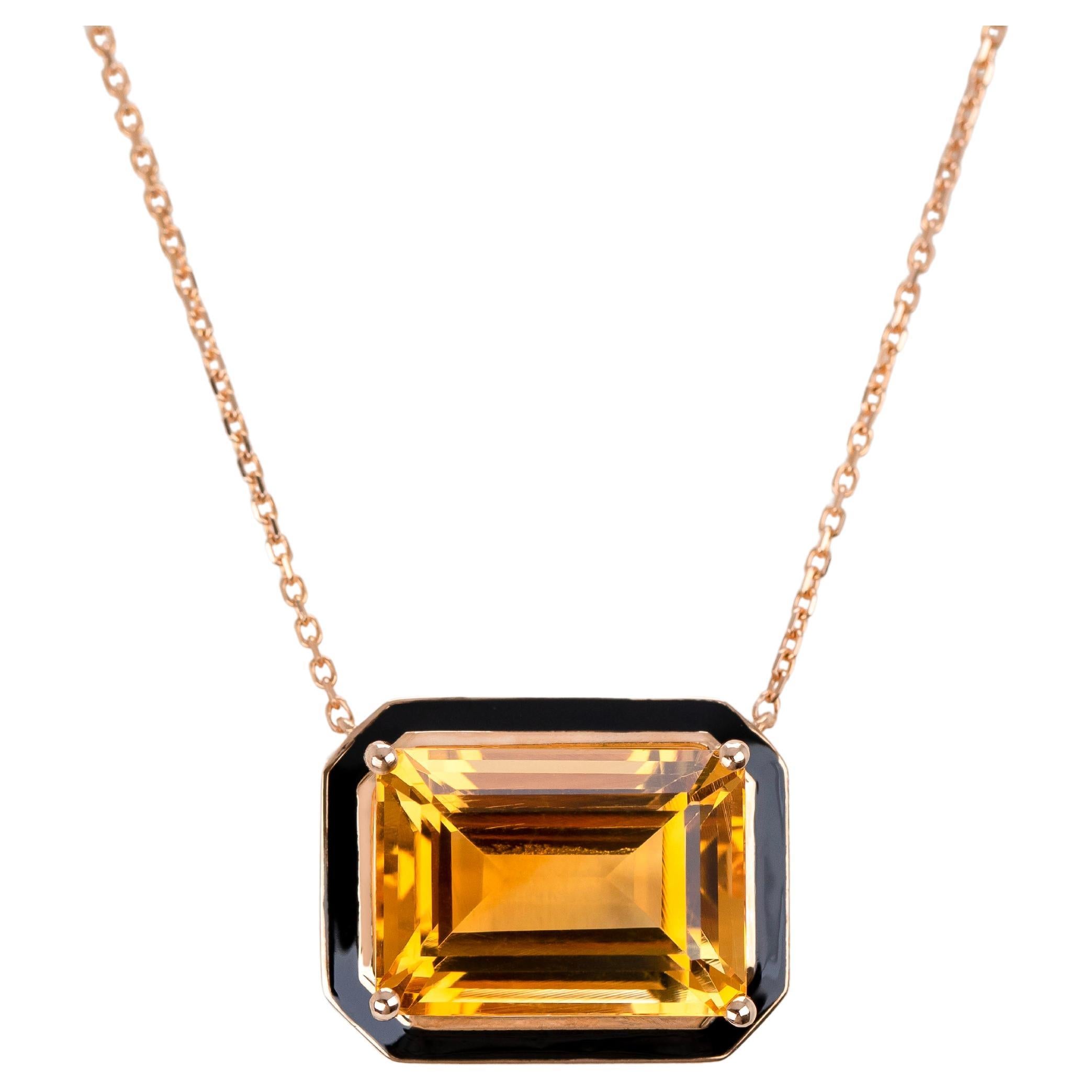Collier Artdeco et pendentif, 6-7.00 ct Citrine Stone Necklace, 14K Gold