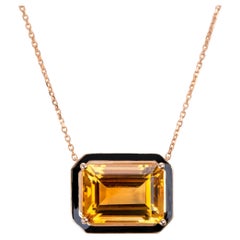 Collier Artdeco et pendentif, 6-7.00 ct Citrine Stone Necklace, 14K Gold