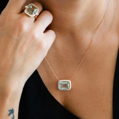 Artdeco and Pendant Necklace, 6-7.00 ct Green Sapphire Stone Necklace, 14K Gold