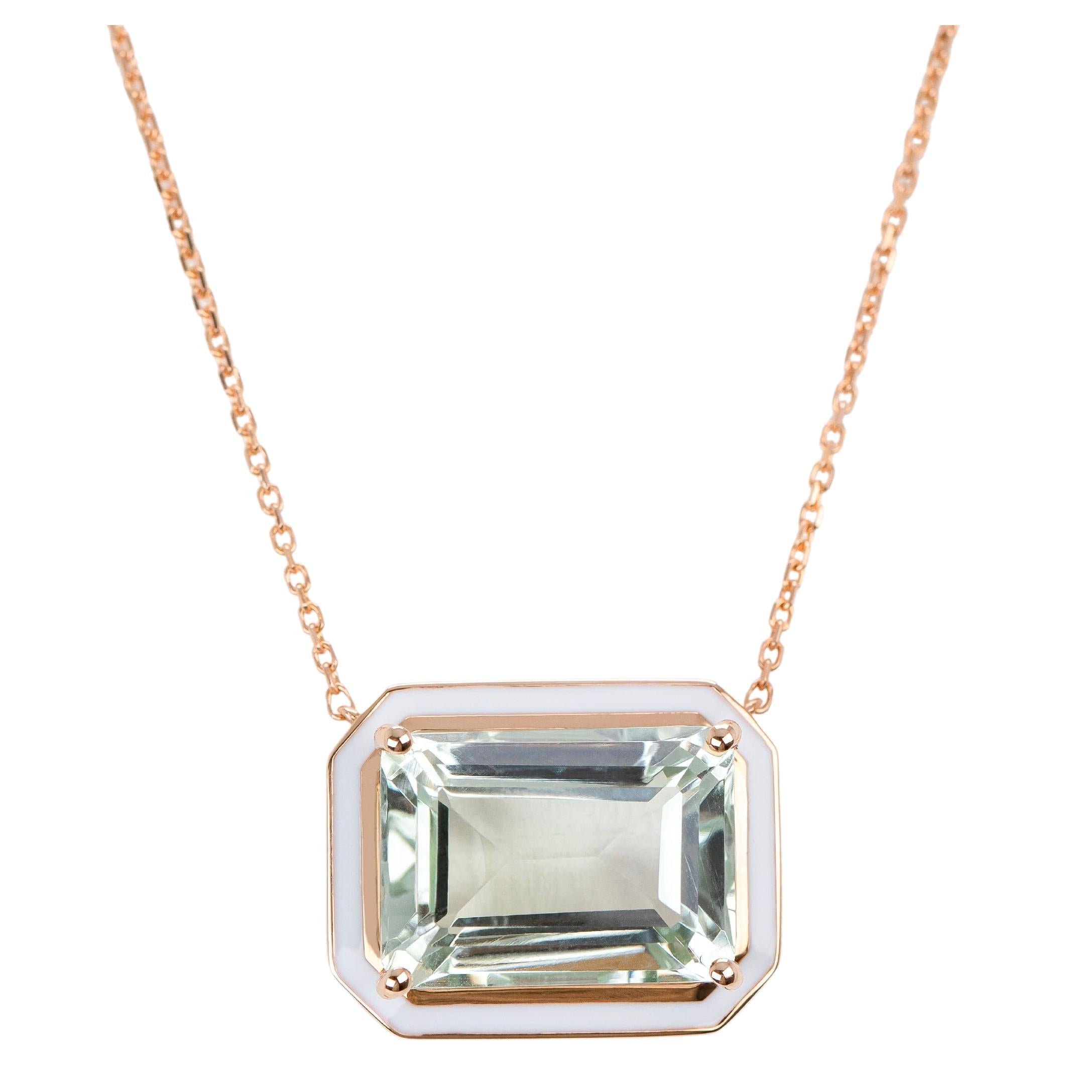 Collier Artdeco et pendentif, 6-7.00 ct Green Sapphire Stone Necklace, 14K Gold