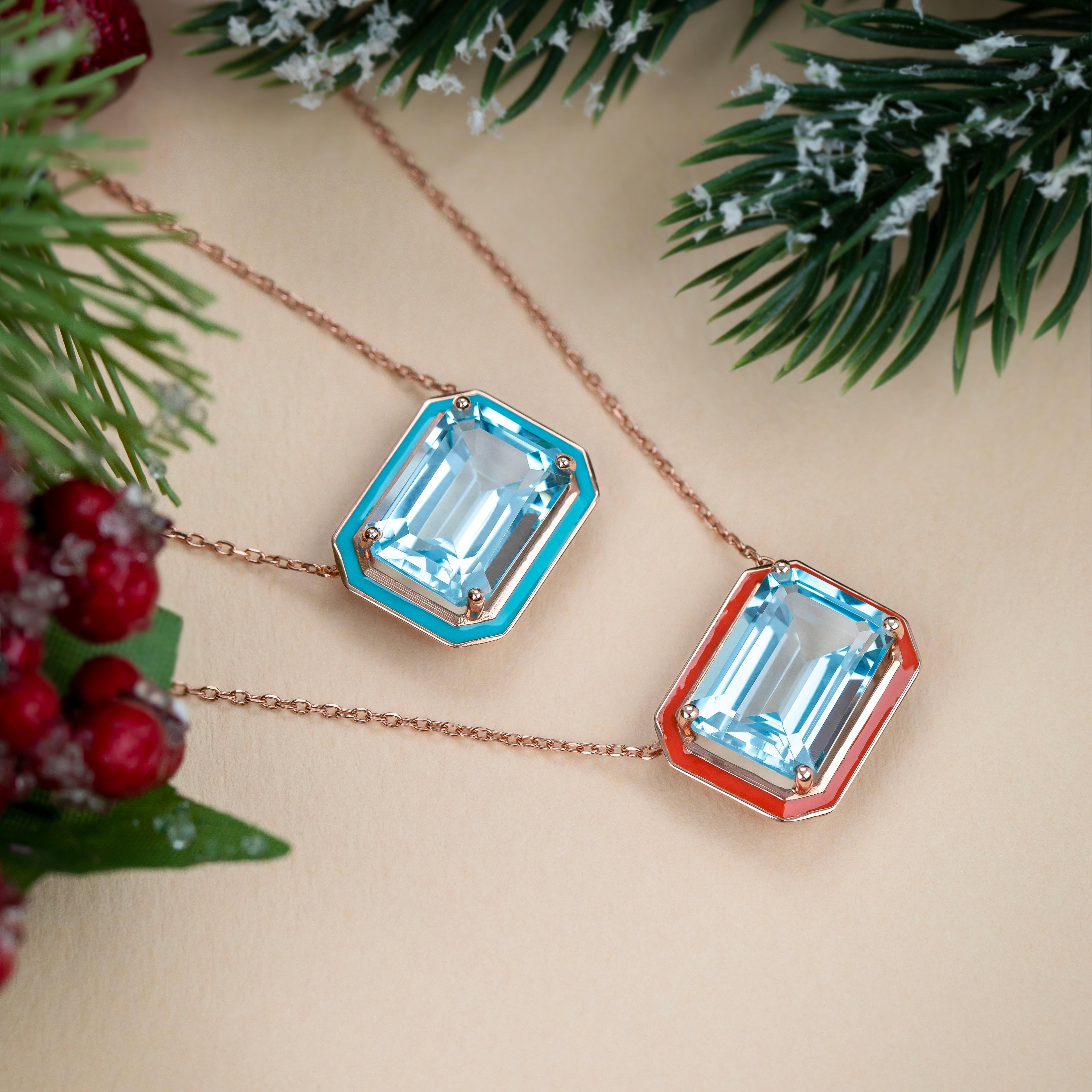 Collier Artdeco et pendentif, 6-7.00 ct Sky Topaz Stone Necklace, 14K Gold Necklace, Enamel Necklace

Collier Art déco en topaze du ciel avec détails en émail

Pierre principale:6-7.00 ct Emerald-Cut Sky Topaz Stone
Longueur du collier 42 cm (16.54