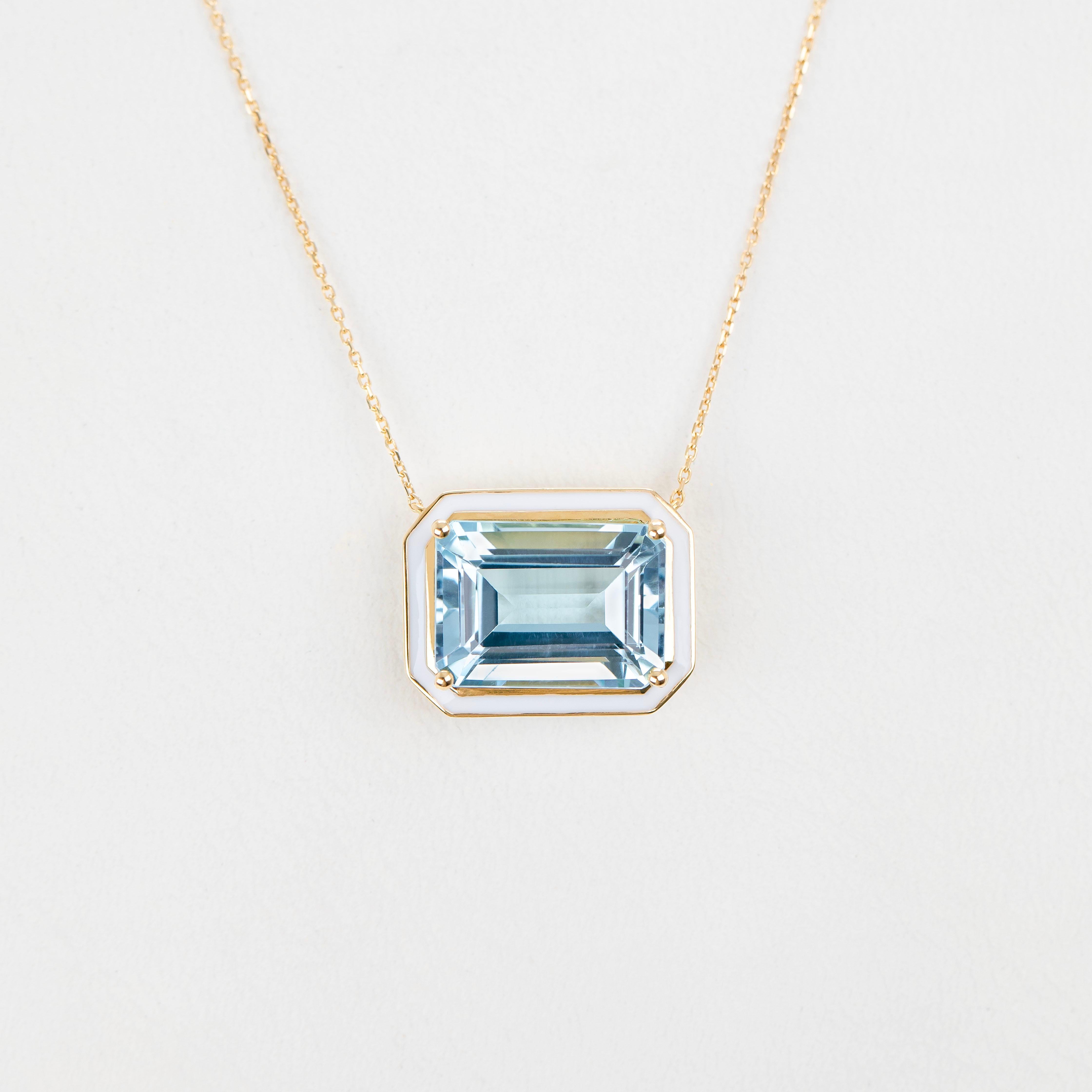 Collier Artdeco et pendentif, 6-7.00 ct Sky Topaz Stone Necklace, 14K Gold Neuf - En vente à ISTANBUL, TR