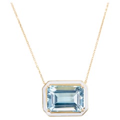 Artdeco and Pendant Necklace, 6-7.00 ct Sky Topaz Stone Necklace, 14K Gold
