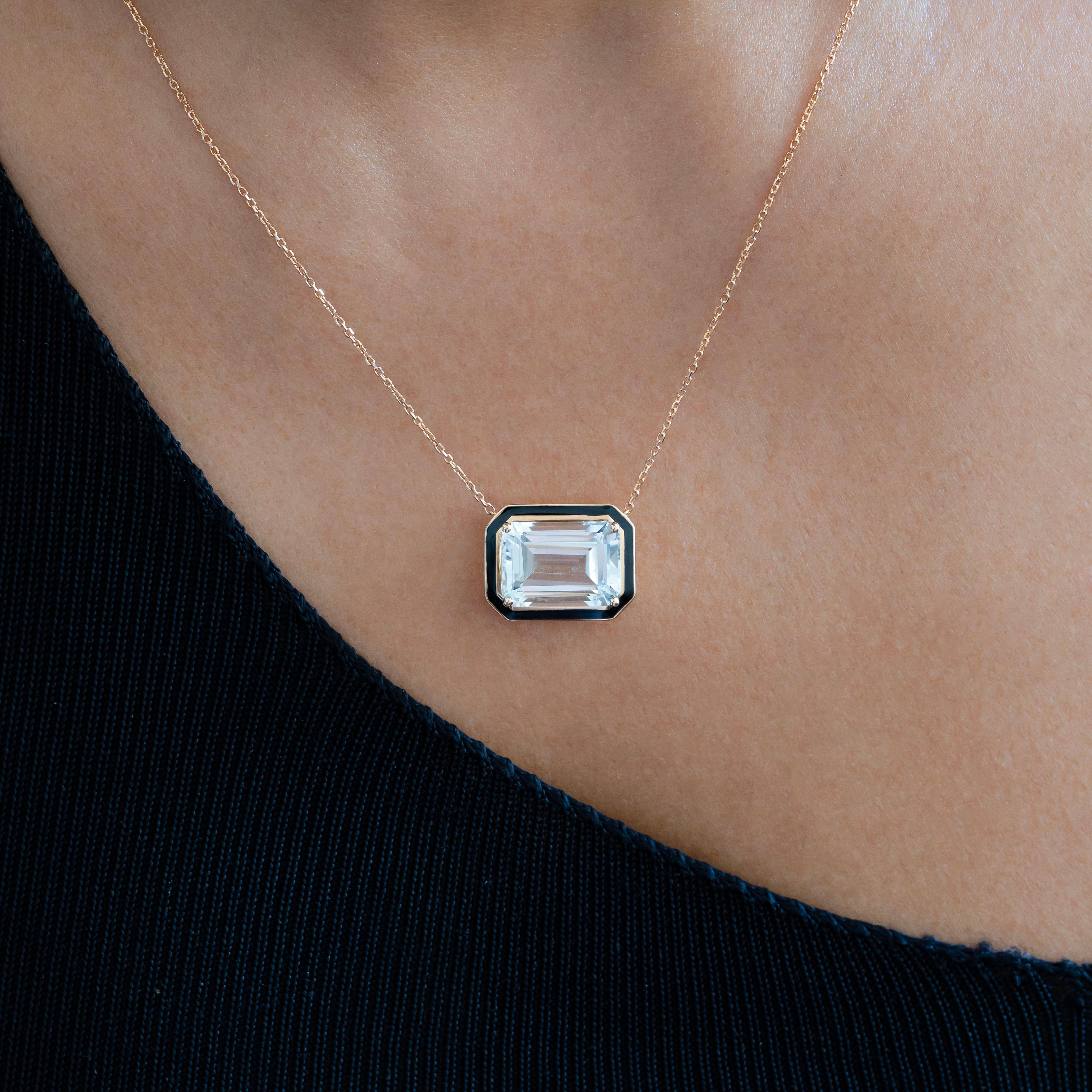 Women's Artdeco and Pendant Necklace, 6-7.00 ct Topaz Stone Necklace, 14K Gold For Sale