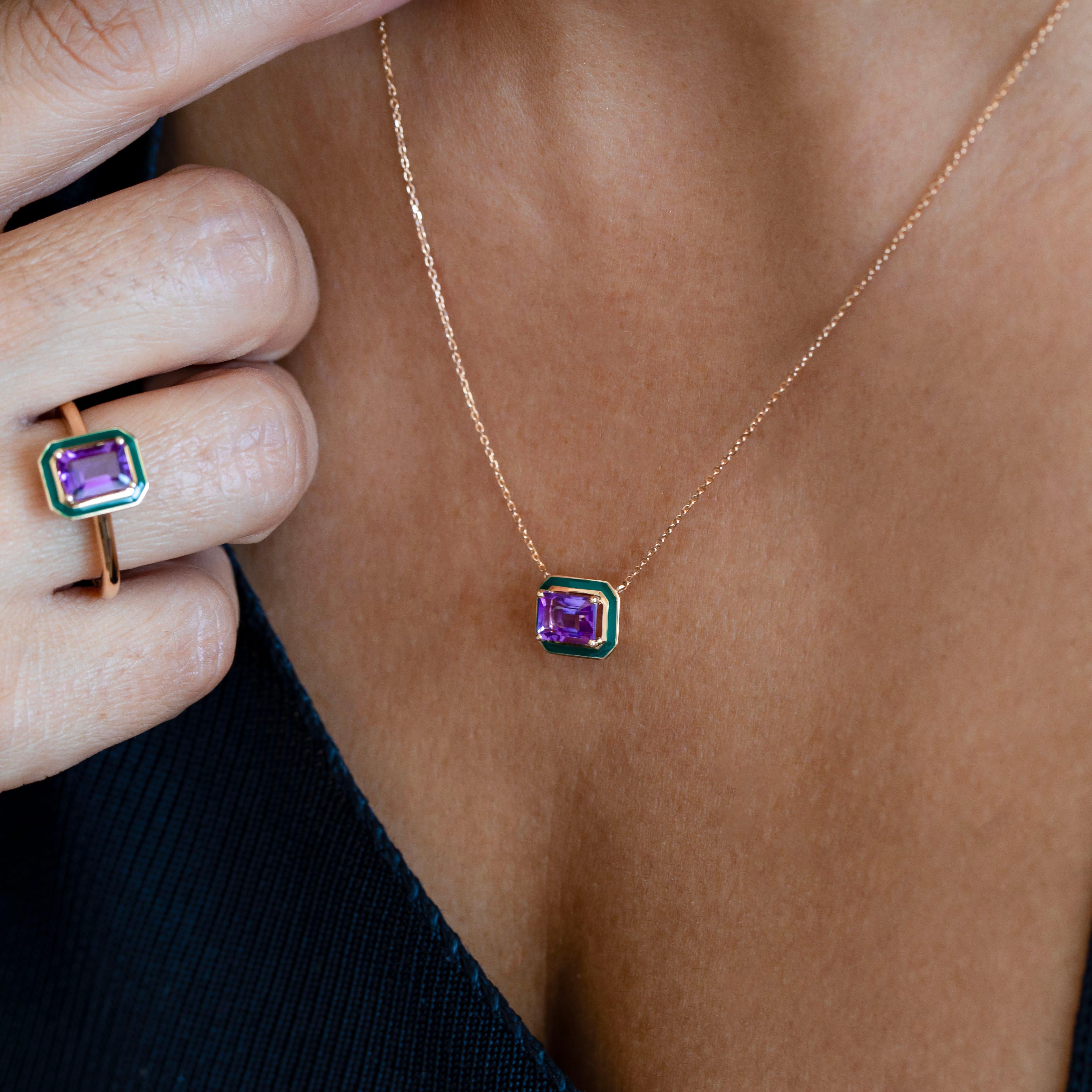 Artdeco and Pendant Necklace, Amethyst Stone Necklace, 14K Gold In New Condition For Sale In ISTANBUL, TR