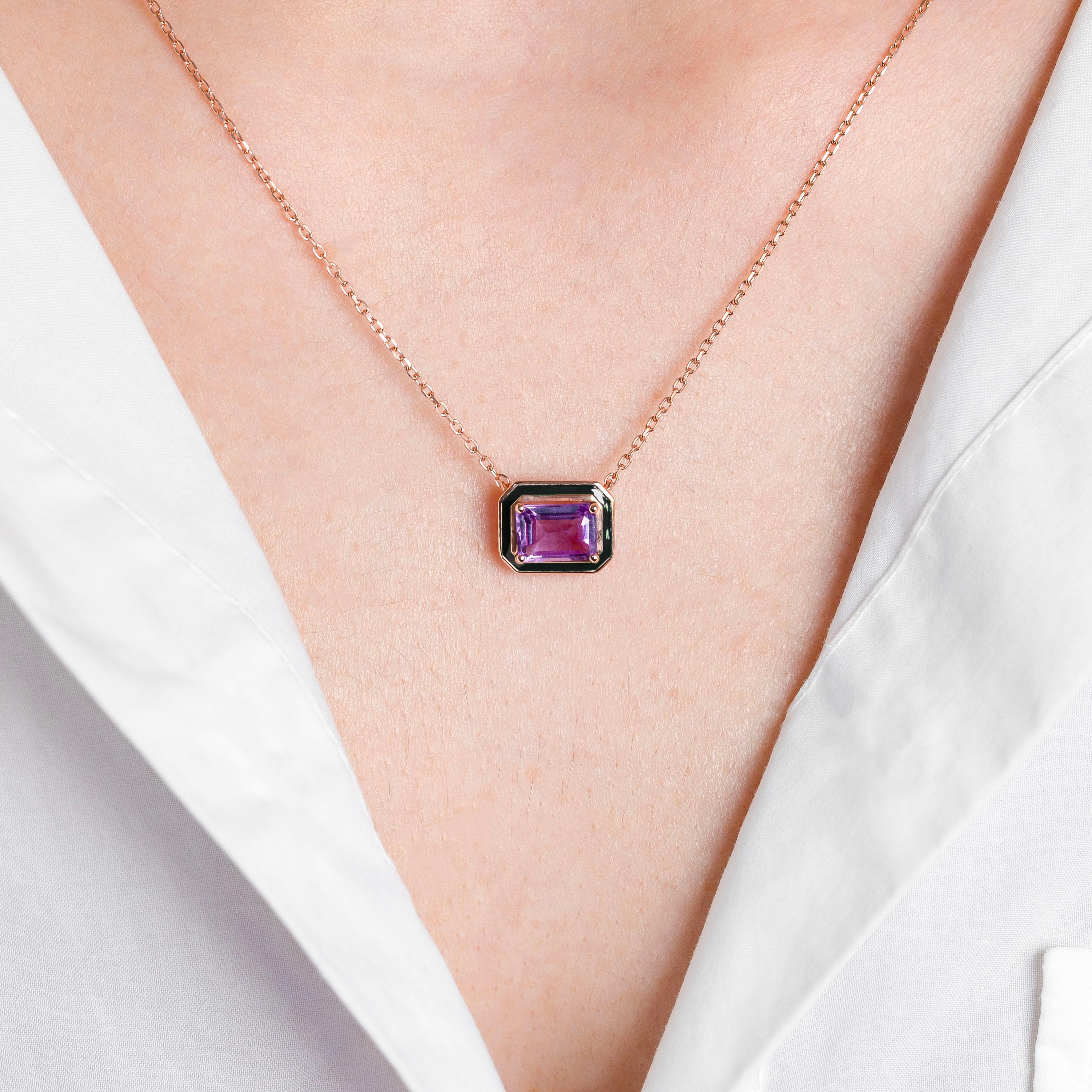 Art Deco Artdeco and Pendant Necklace, Amethyst Stone Necklace, 14K Gold For Sale