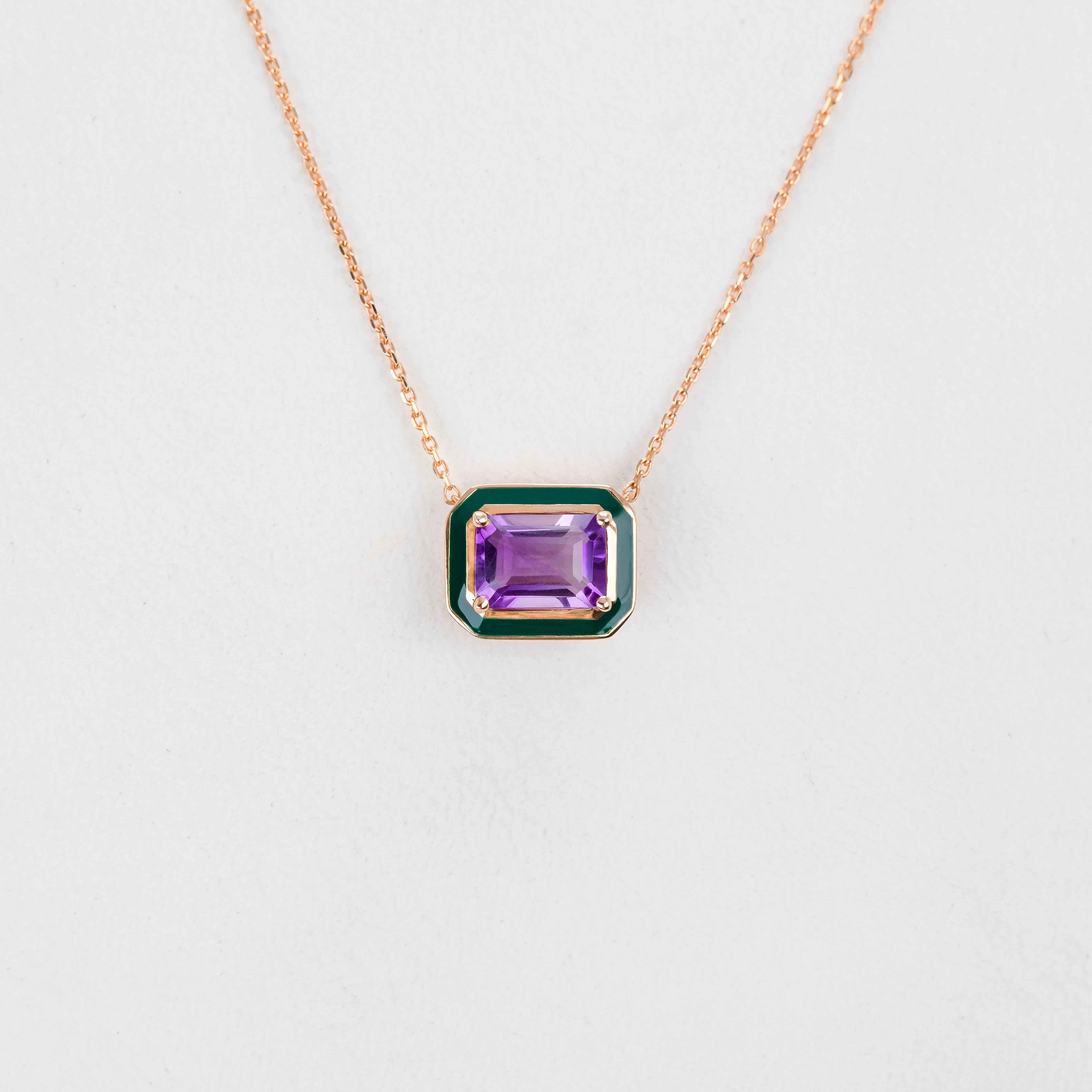 Artdeco and Pendant Necklace, Amethyst Stone Necklace, 14K Gold For Sale 2