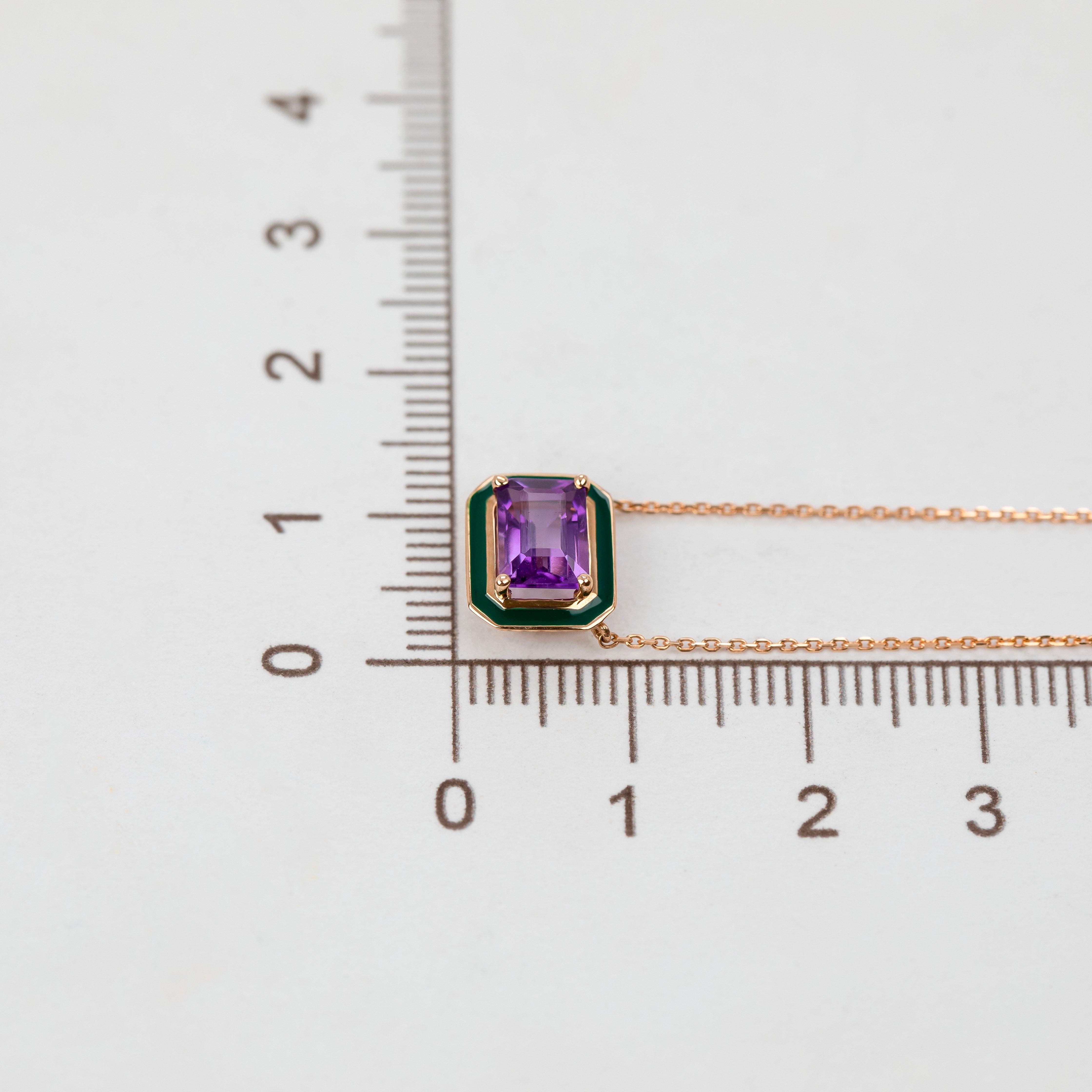 Artdeco and Pendant Necklace, Amethyst Stone Necklace, 14K Gold For Sale 4