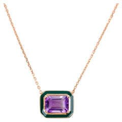 Artdeco and Pendant Necklace, Amethyst Stone Necklace, 14K Gold