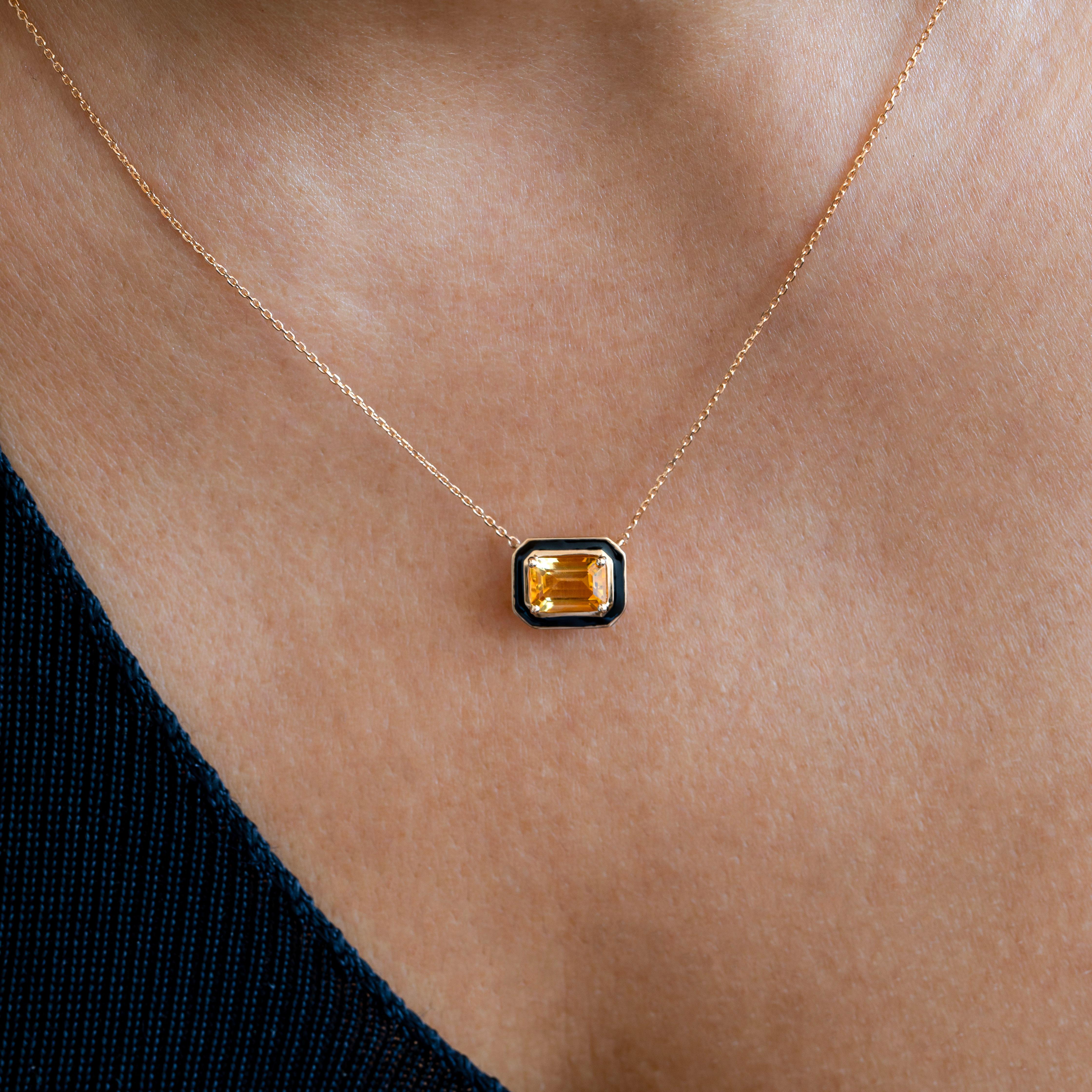 Collier Art déco et pendentif, collier de pierres de citrine et collier en or 14 carats Neuf - En vente à ISTANBUL, TR
