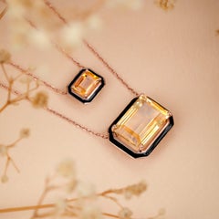 Artdeco and Pendant Necklace, Citrine Stone Necklace, 14K Gold Necklace