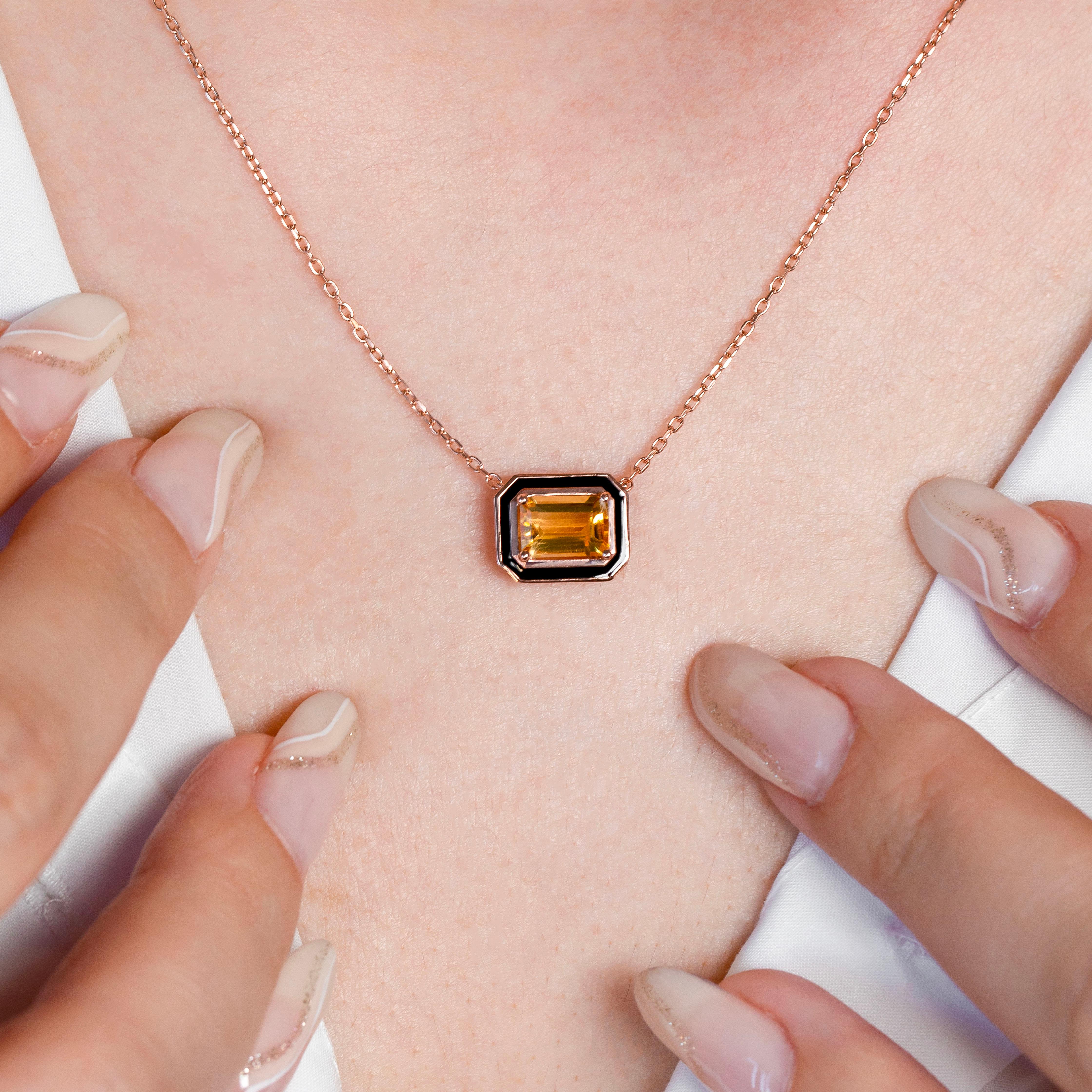 Taille émeraude Collier Art déco et pendentif, collier de pierres de citrine et collier en or 14 carats en vente