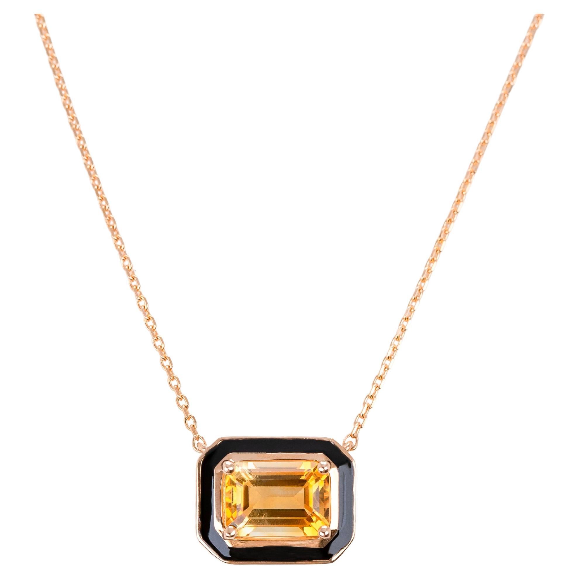 Collana Artdeco con ciondolo, collana con pietra citrina, collana in oro 14K