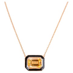 Artdeco- und Anhänger-Halskette, Citrin-Stein-Halskette, 14K Gold-Halskette