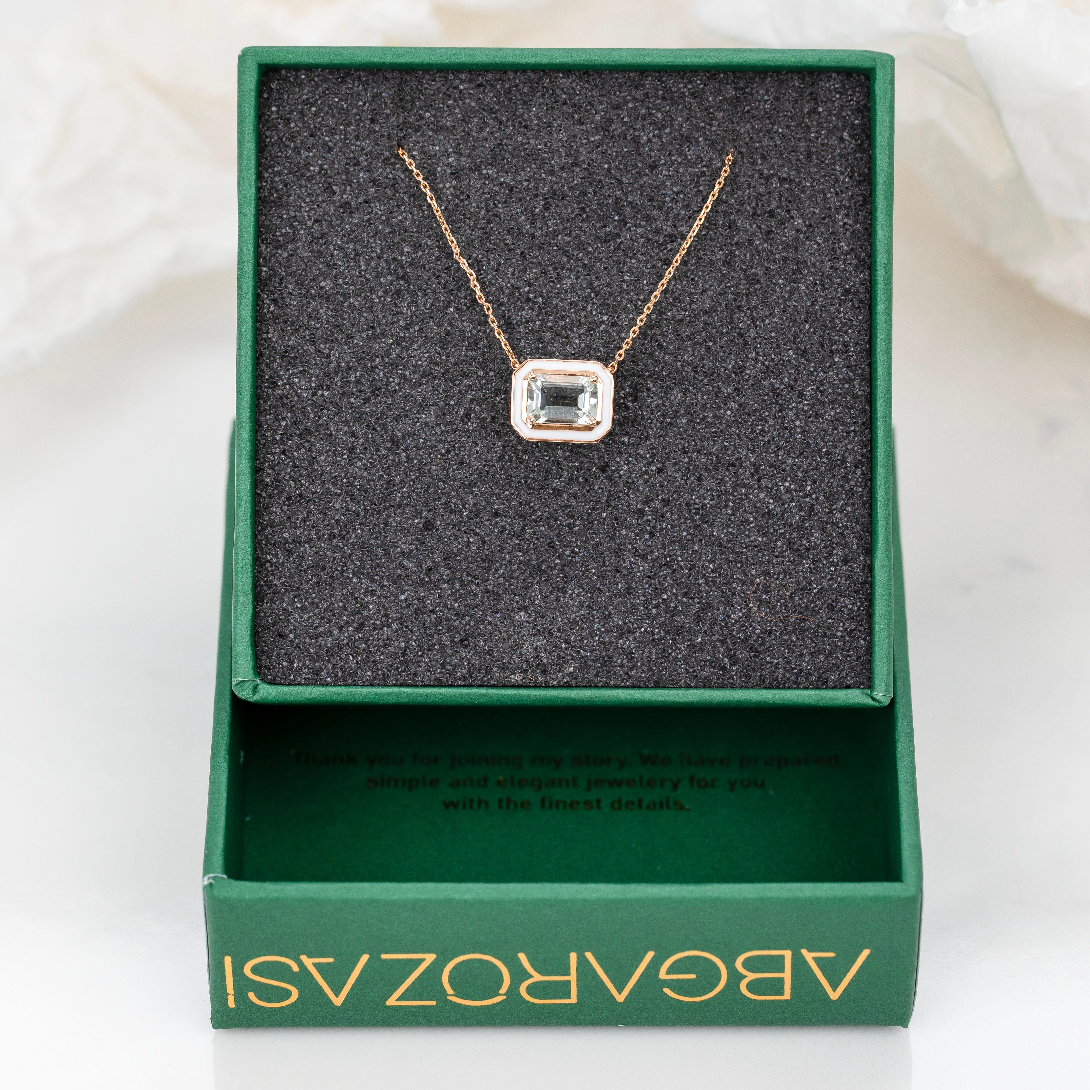 Artdeco and Pendant Necklace, Green Sapphire Stone Necklace, 14K Gold In New Condition For Sale In ISTANBUL, TR