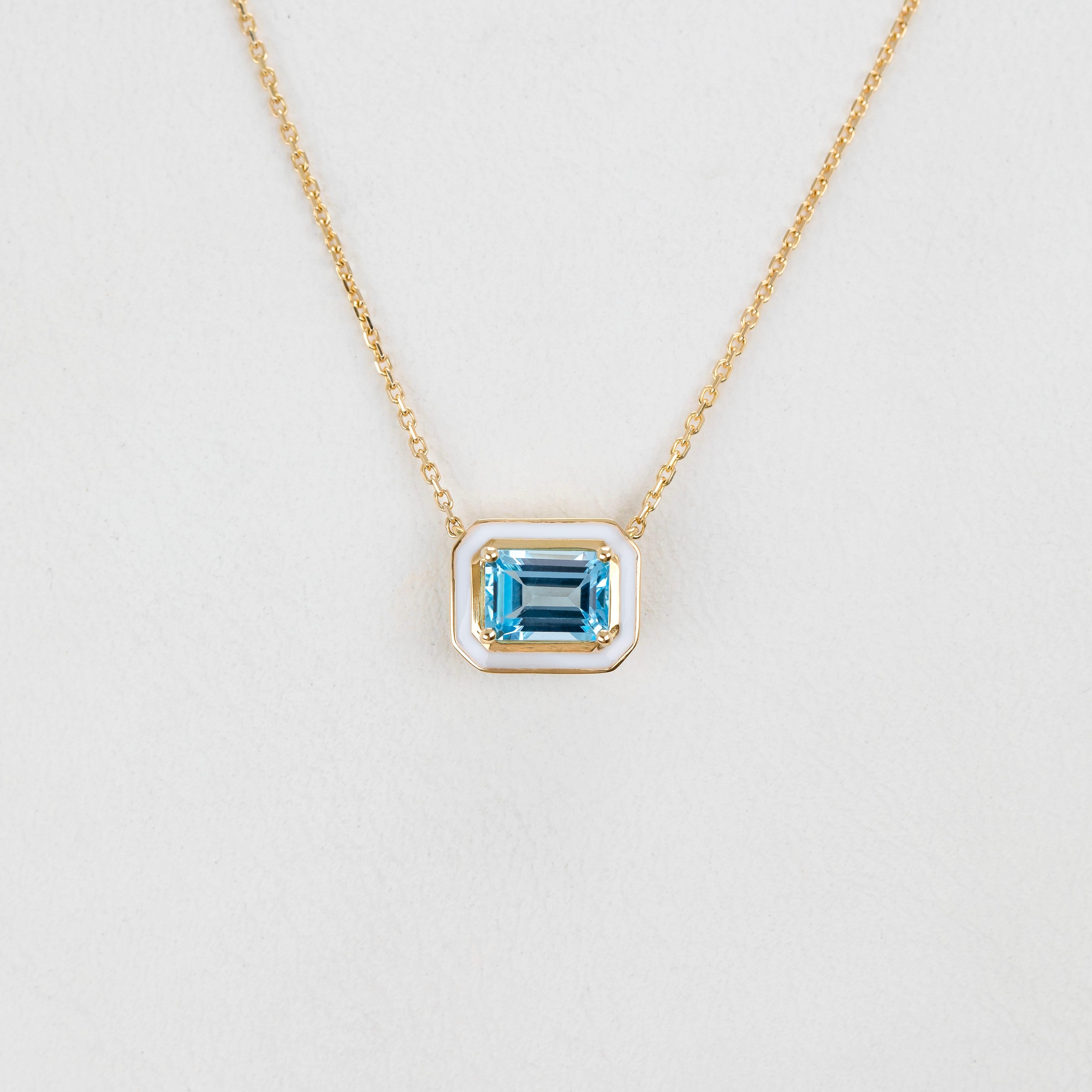Art Deco Artdeco and Pendant Necklace, Sky Topaz Stone Necklace, 14K Gold Necklace For Sale