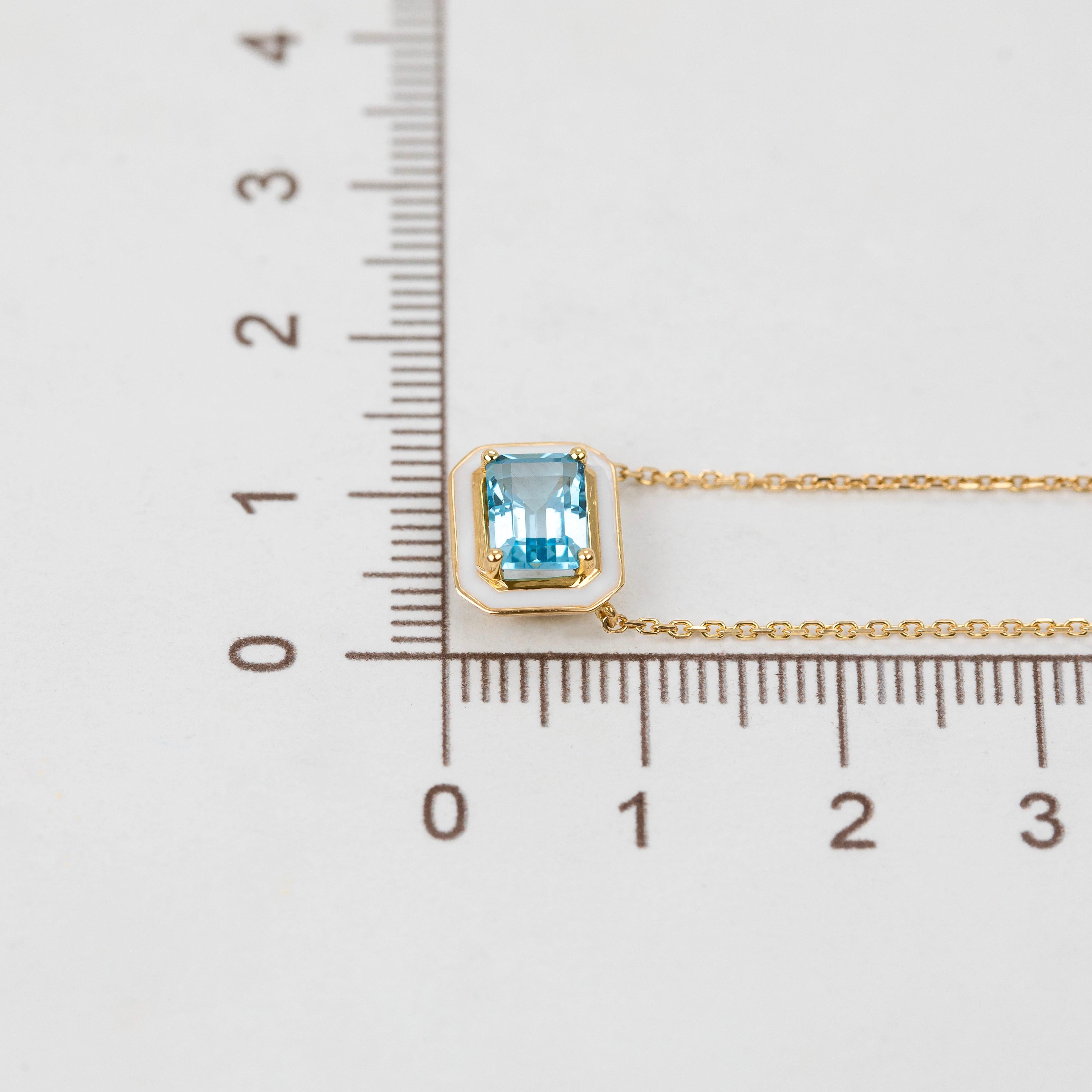 Artdeco and Pendant Necklace, Sky Topaz Stone Necklace, 14K Gold Necklace In New Condition For Sale In ISTANBUL, TR