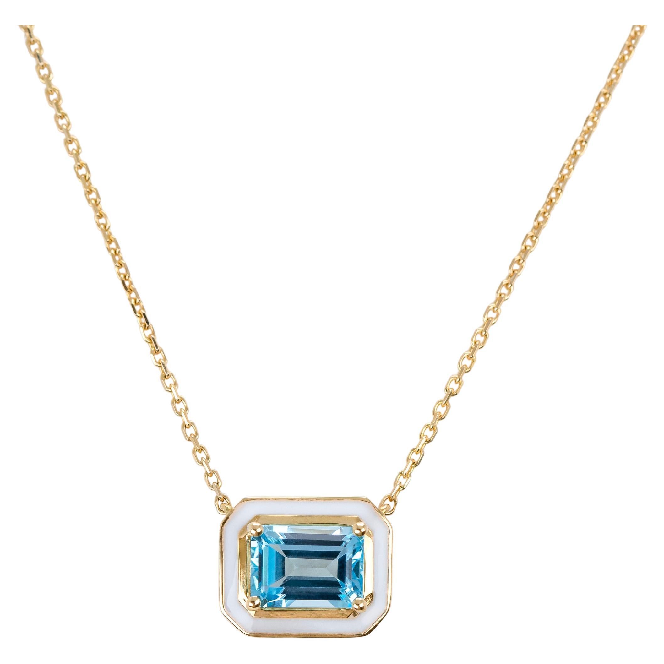 Collier Art déco et pendentif, collier de pierres de topaze et de ciel, collier en or 14 carats