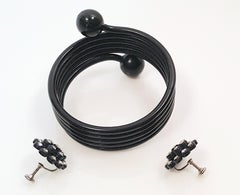 Antique French ArtPlasticSet NeroSferaMotivo Cristallo Orecchini BobinaBangle