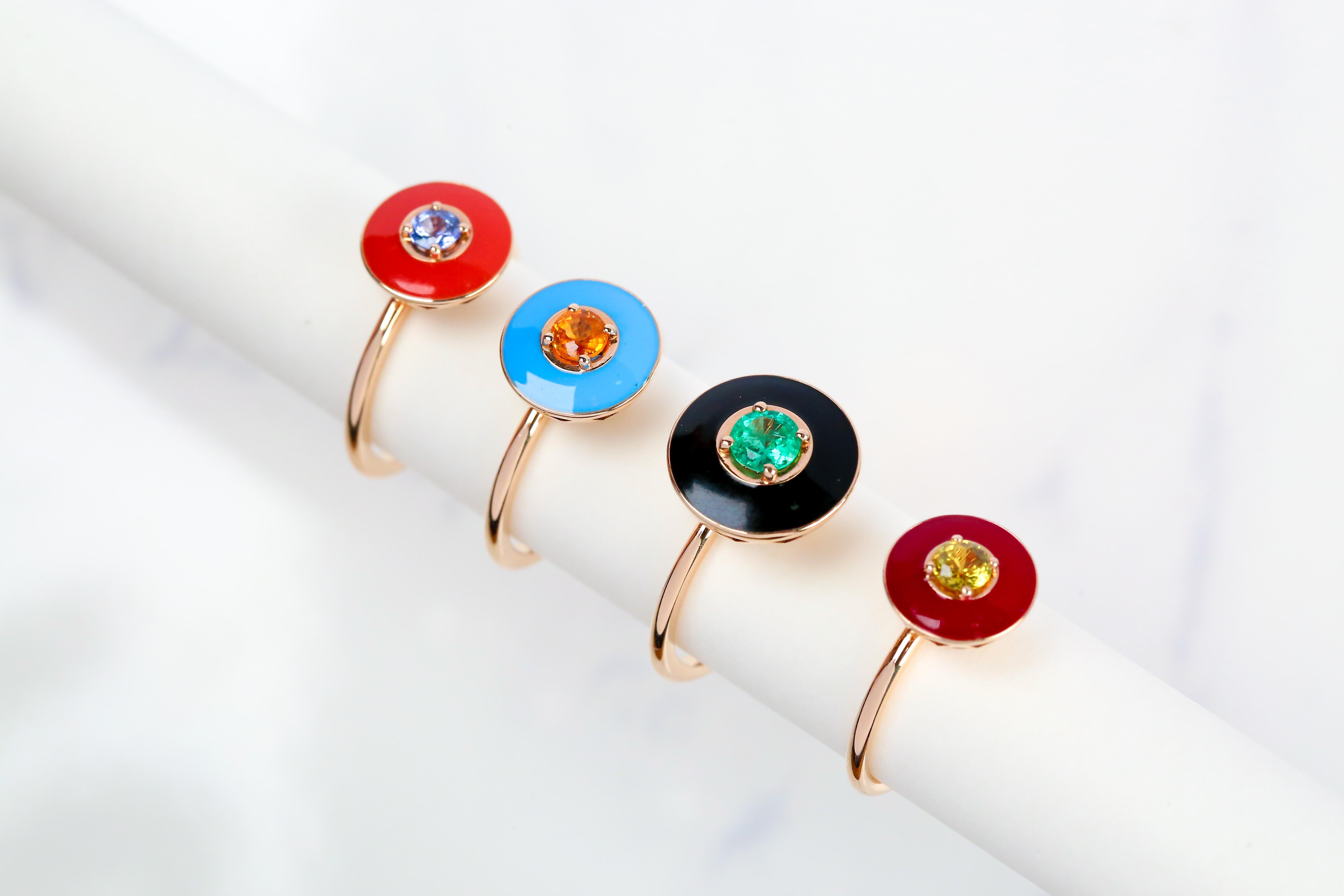 14K Art Deco Enamel Jewelry-Enamel Rings-Bohemian Jewelry-Artisan Jewelry Ring 2
