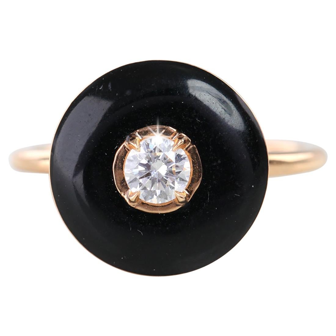 Artdeco Black Enameled 0.30 Carat Diamond Stackable Ring