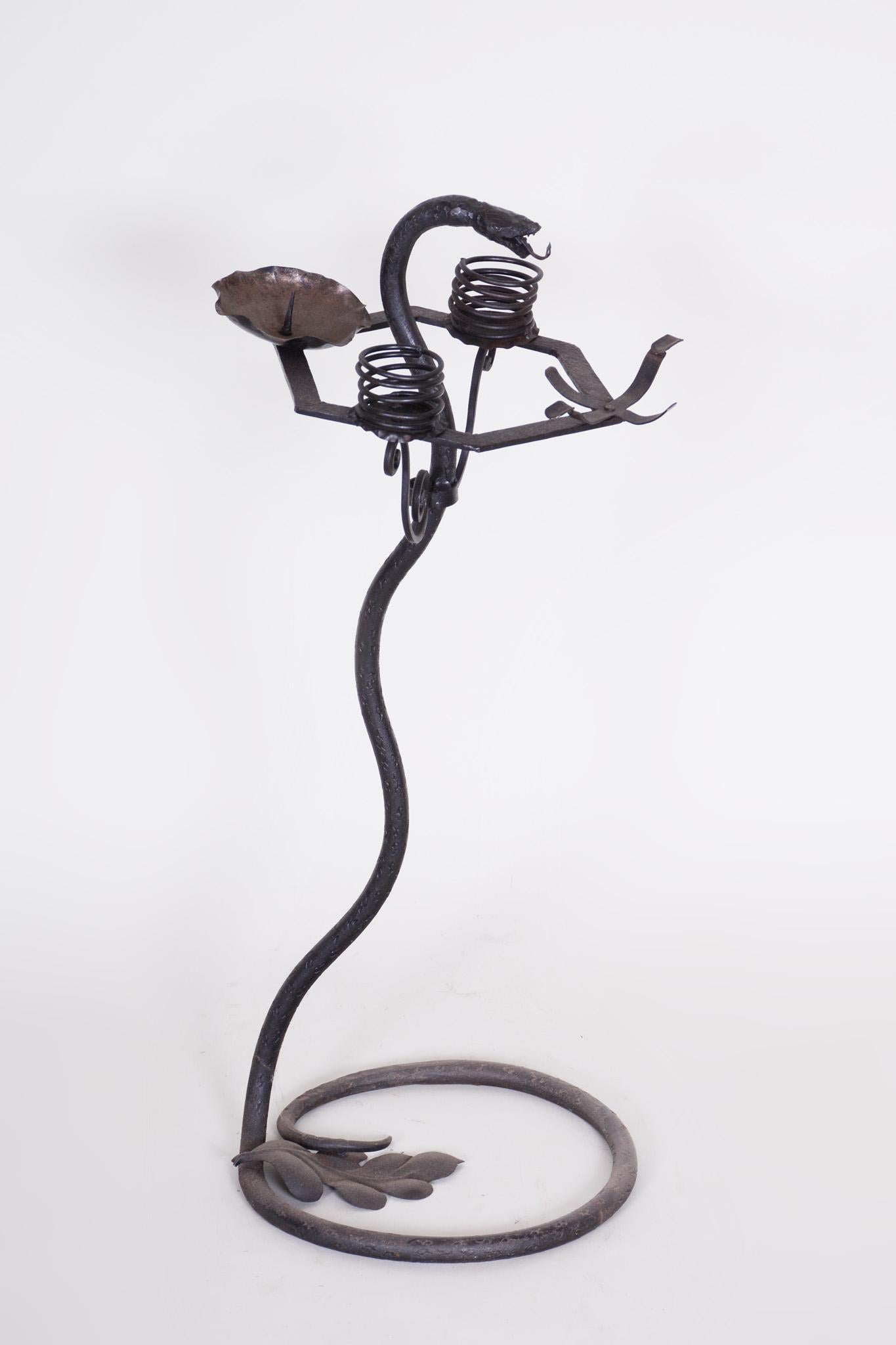 Art Deco Candelabrum Stand, Wrought Iron, Austria, Original Condition, 1920s In Good Condition For Sale In Horomerice, CZ