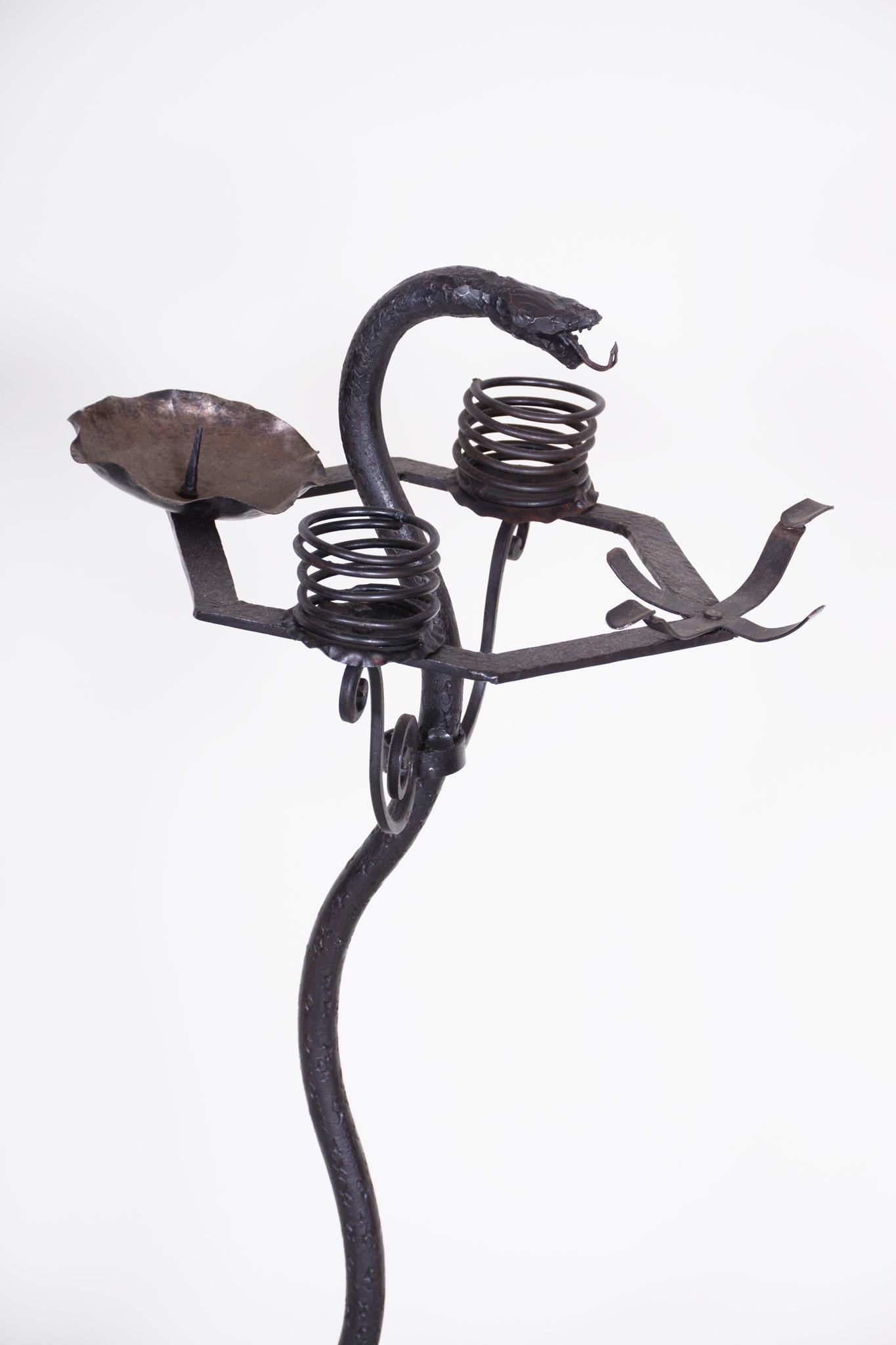 Early 20th Century Art Deco Candelabrum Stand, Wrought Iron, Austria, Original Condition, 1920s For Sale