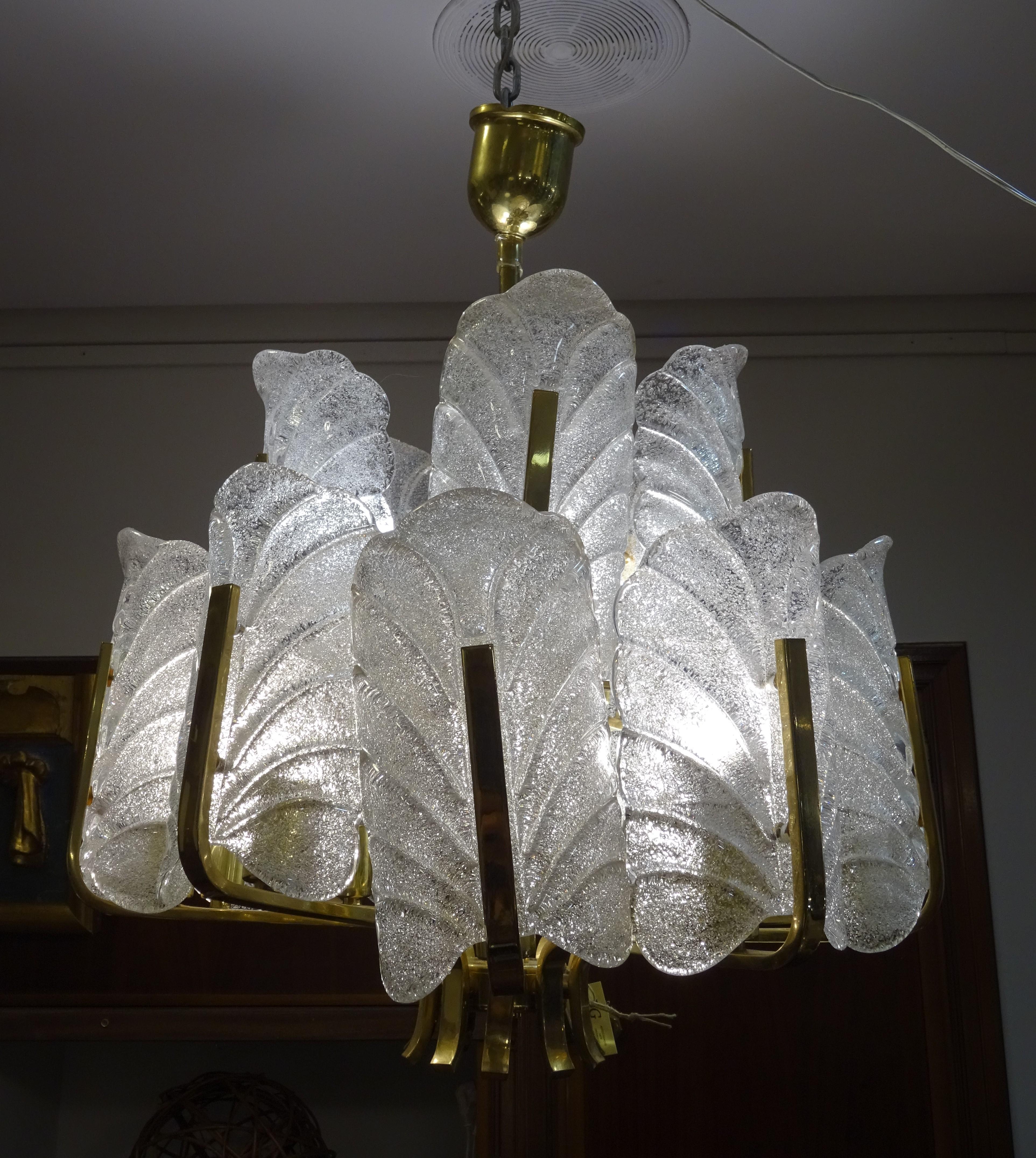 Hand-Crafted Art Deco Carl Fagerlund Chandelier for Orrefors, 1930s Sweden For Sale