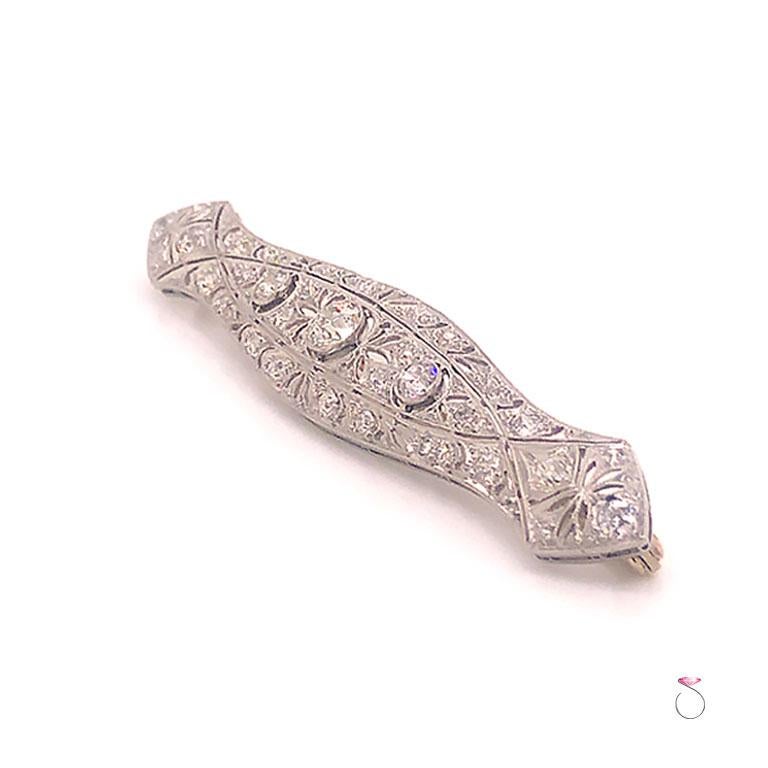 Old European Cut ArtDeco Diamond Brooch in Platinum, 3.10 Carats For Sale