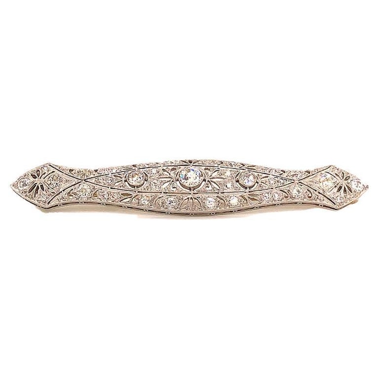 ArtDeco Diamond Brooch in Platinum, 3.10 Carats For Sale