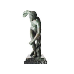Französische Art-Déco-Skulptur Discobolo aus grünem indischen Marmor aus Bronze, 1920