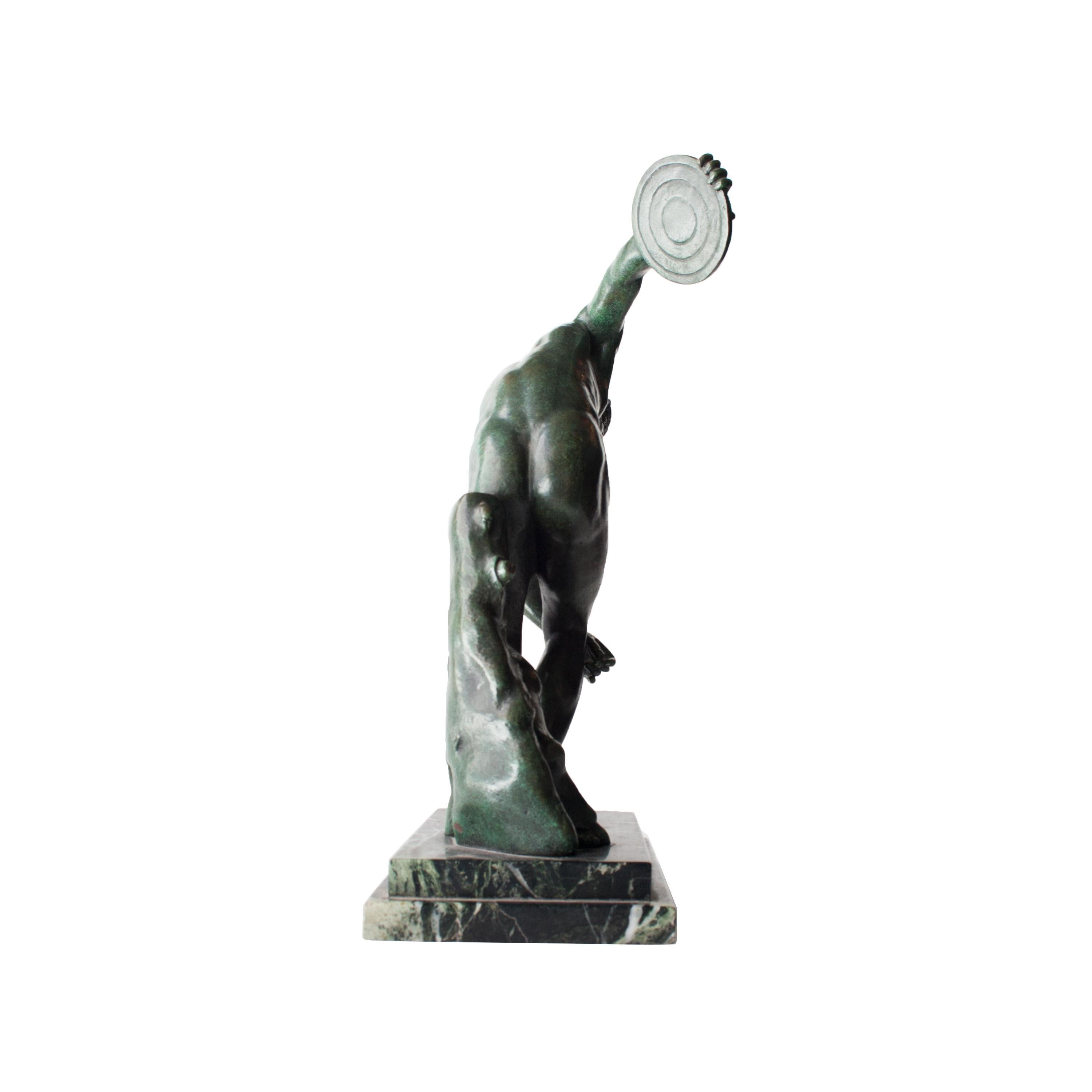 Art Deco Discobolo Bronze Green Indian Marble French Sculpture, 1920 In Good Condition In Madrid, ES