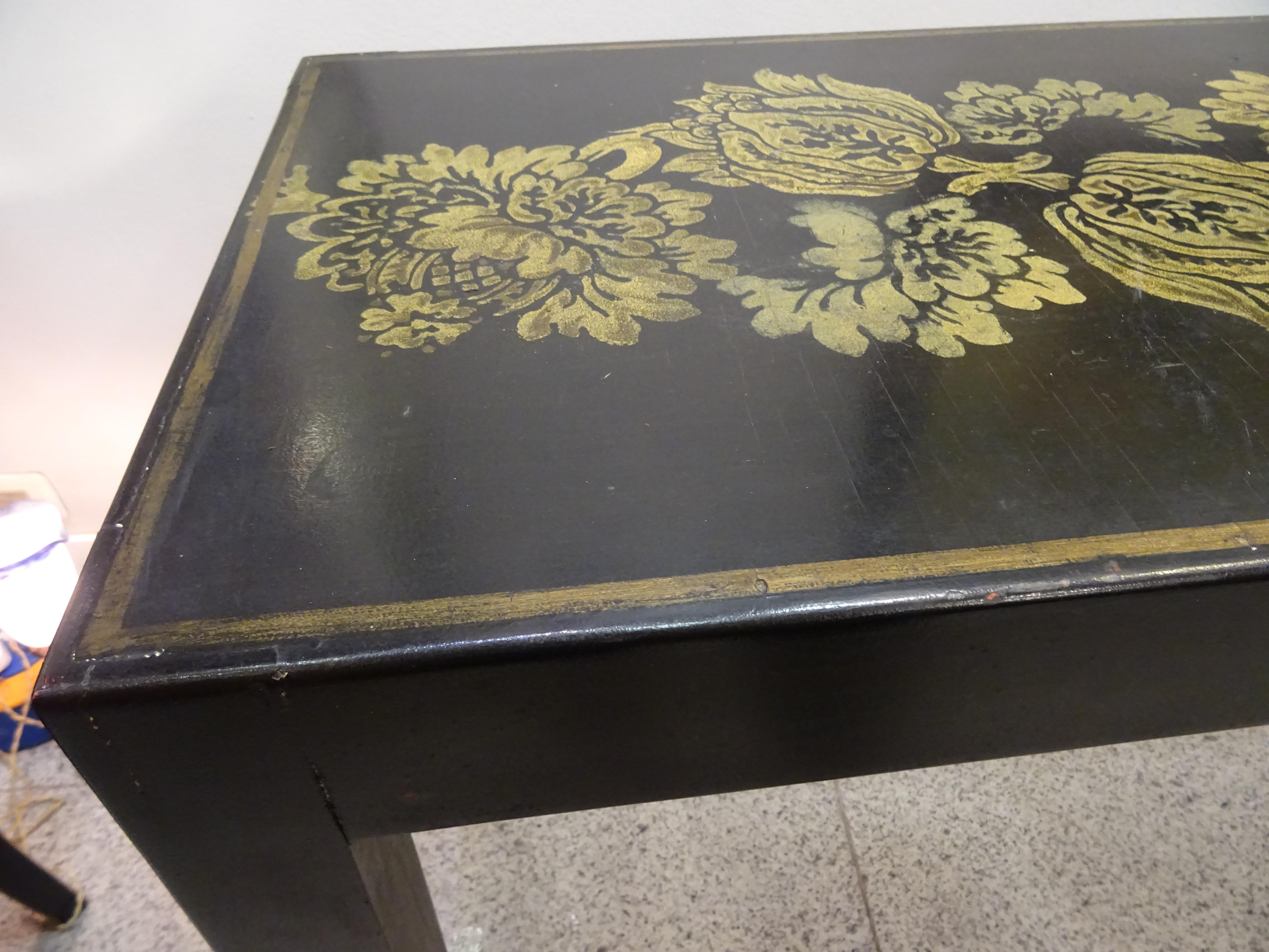 Art Deco Paul Poiret  Console Black wood , Golden Flowers by Atelier Martine,  9