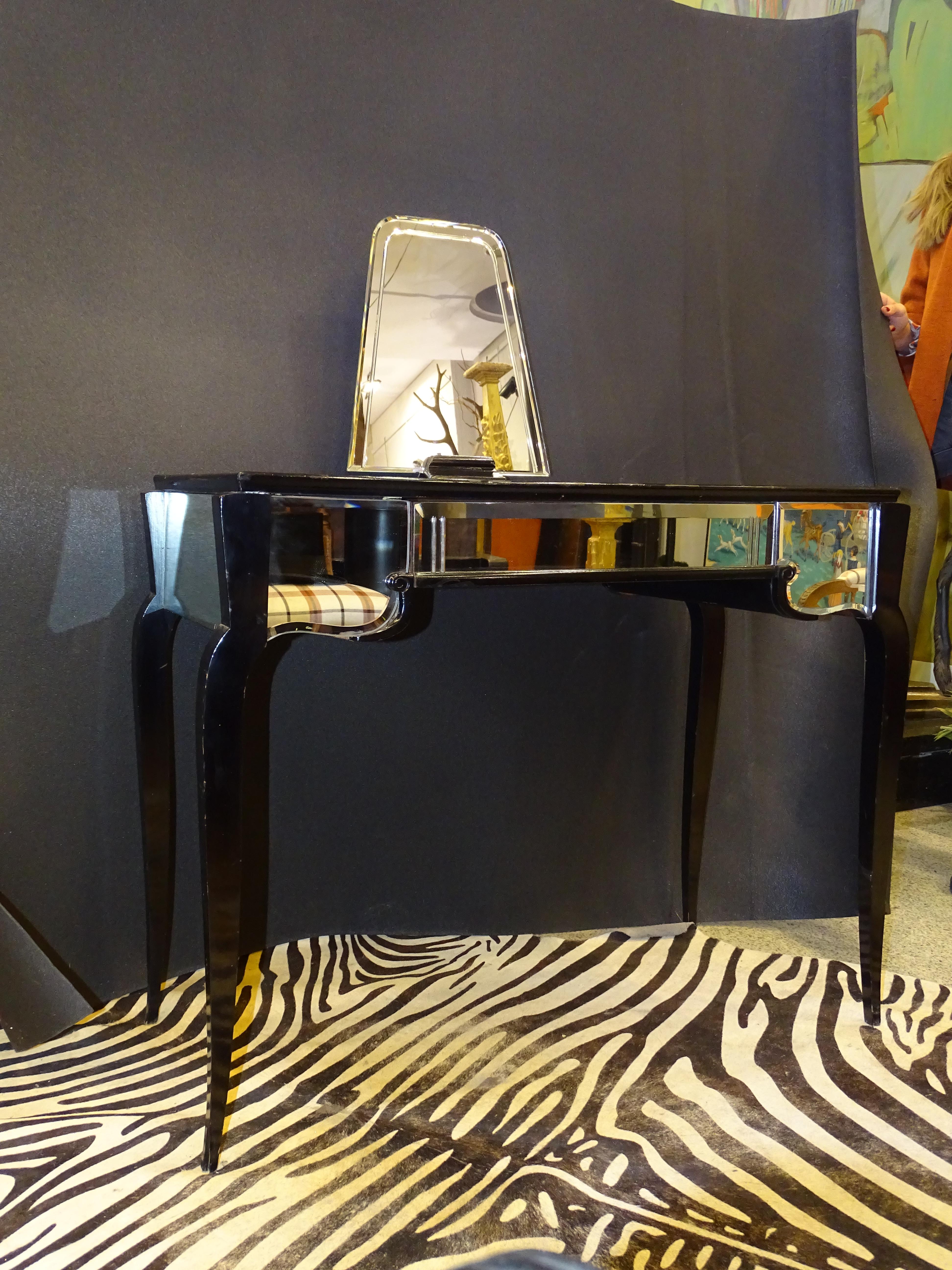 Art Deco French Black, Glass Vanity Table, Console Table, 30s 11