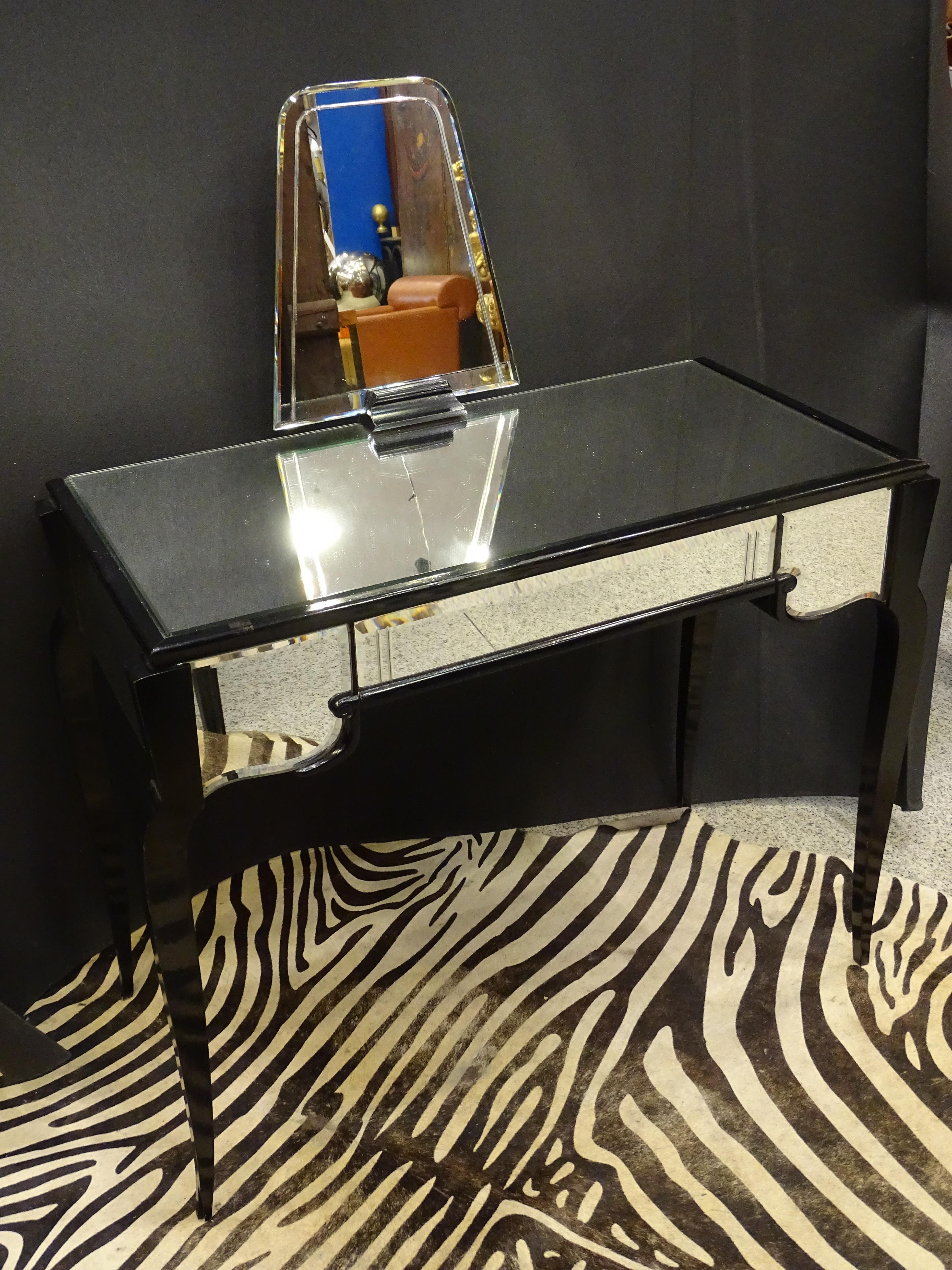 Art Deco French Black, Glass Vanity Table, Console Table, 30s 12