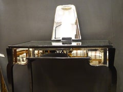 Art Deco French Black, Glass Vanity Table, Console Table, 30s