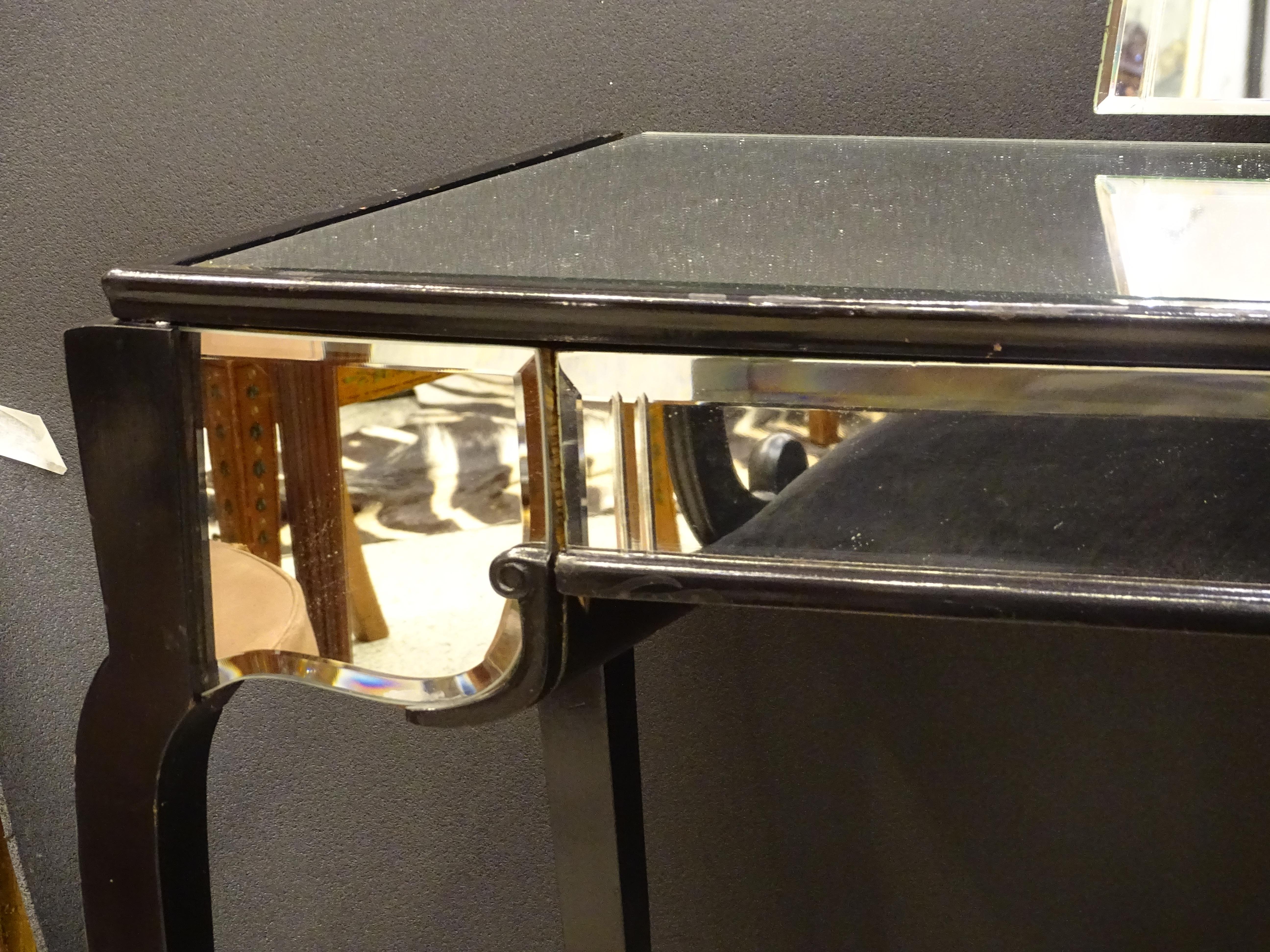 Art Deco French Black, Glass Vanity Table, Console Table, 30s In Good Condition In Valladolid, ES