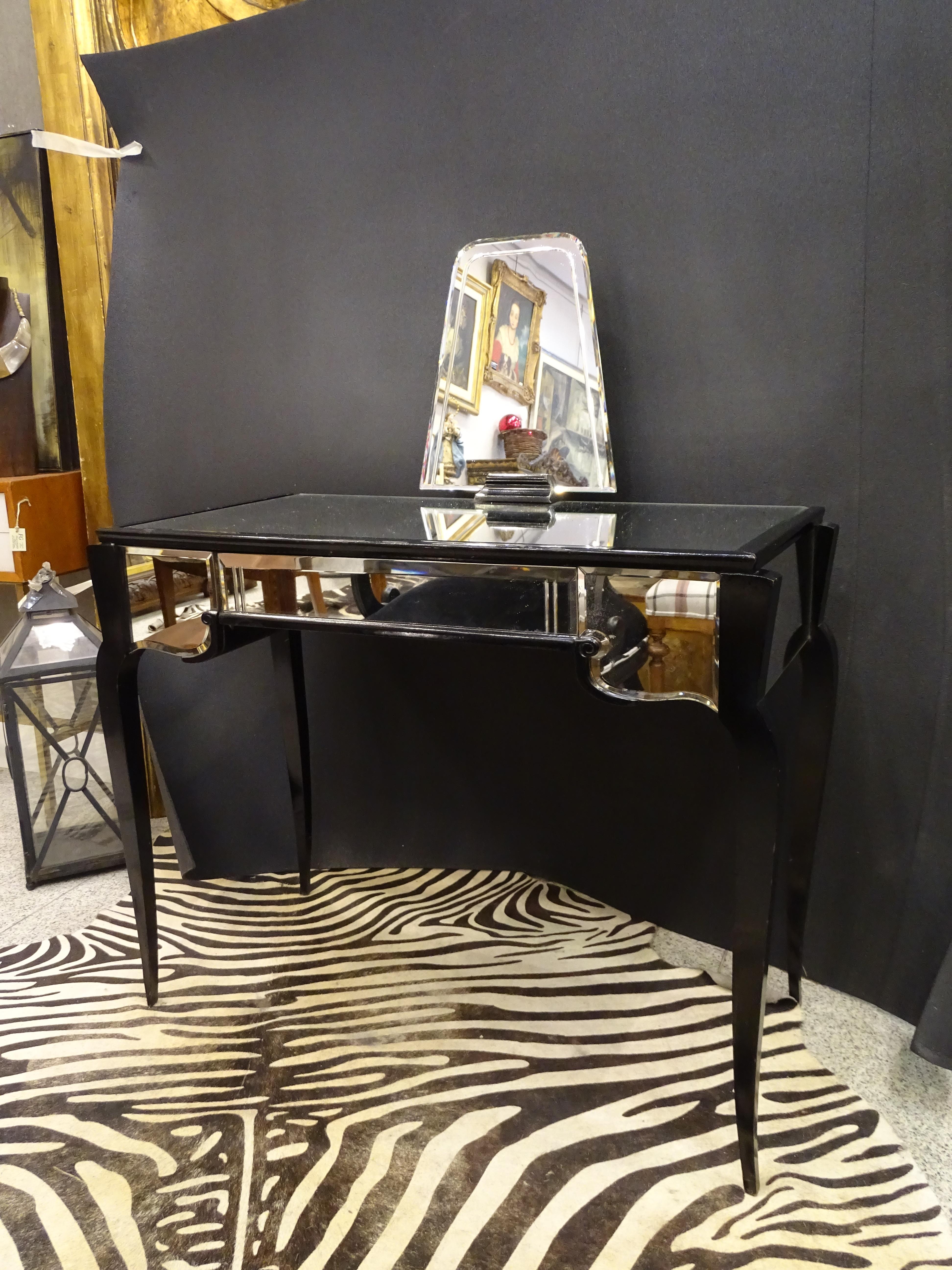 Art Deco French Black, Glass Vanity Table, Console Table, 30s 3