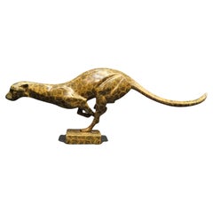 Artdeco French Bronze Sculpture Cheetah Brown, Black Marble