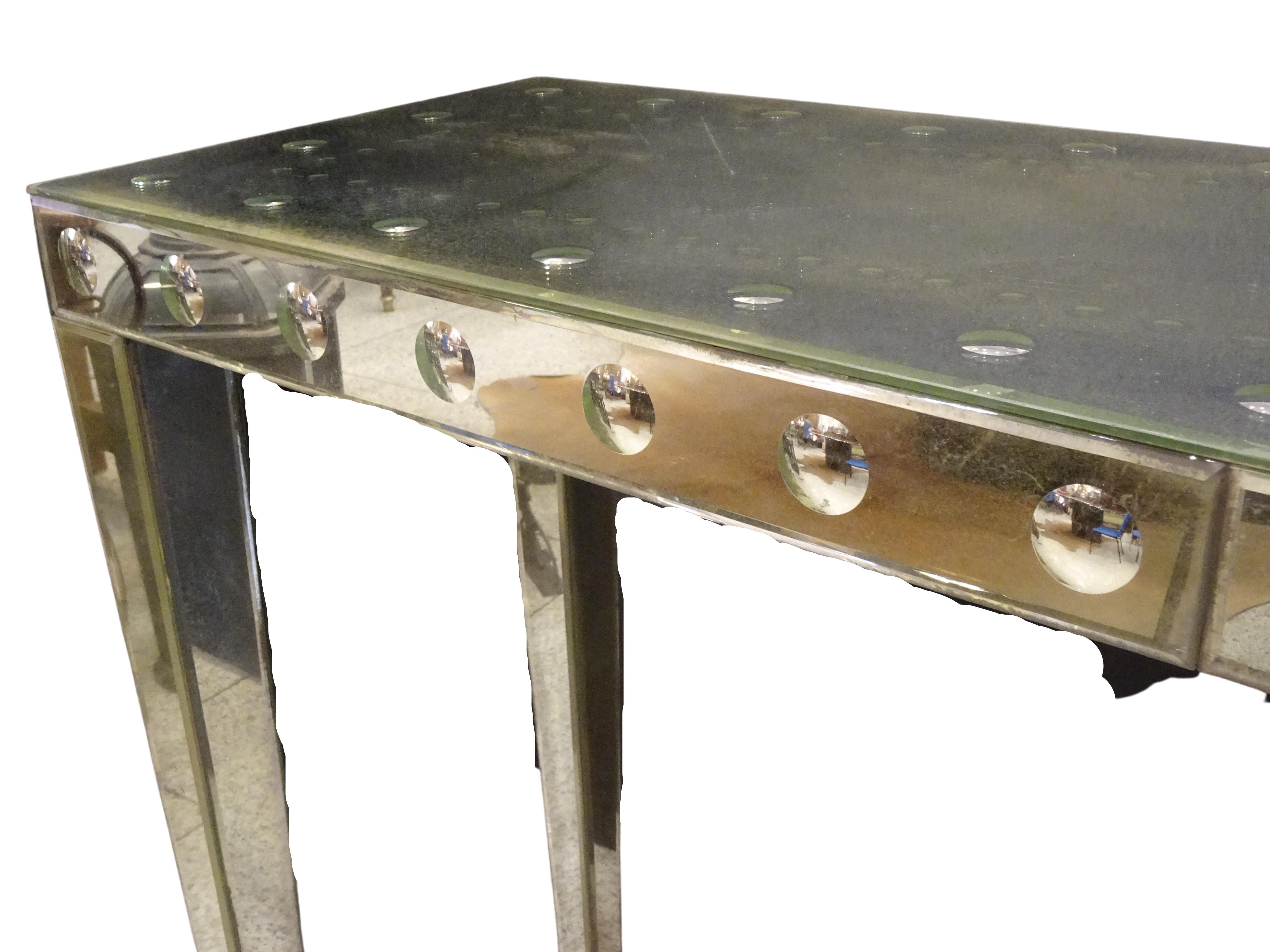 Galvanized Art Deco French Console in Mercury Mirrors, circa 1940